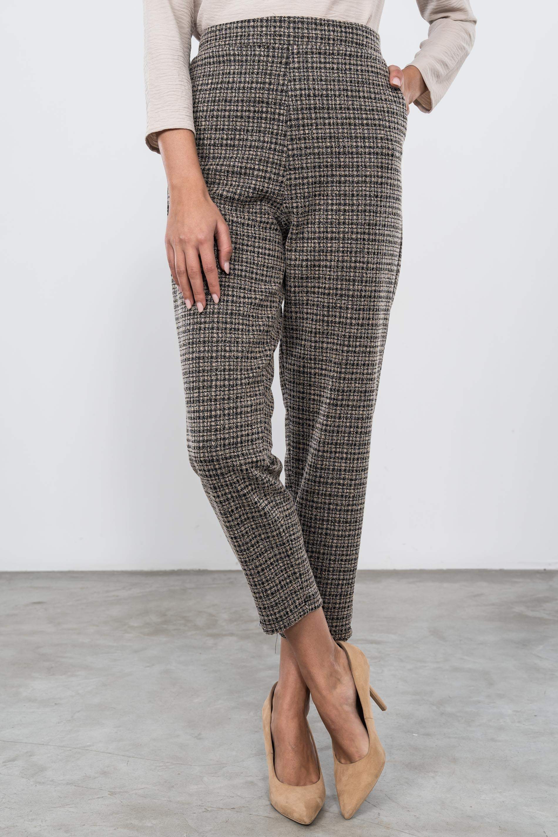 PANTALÓN MEZCLA GOMA CINTURA BEIGE