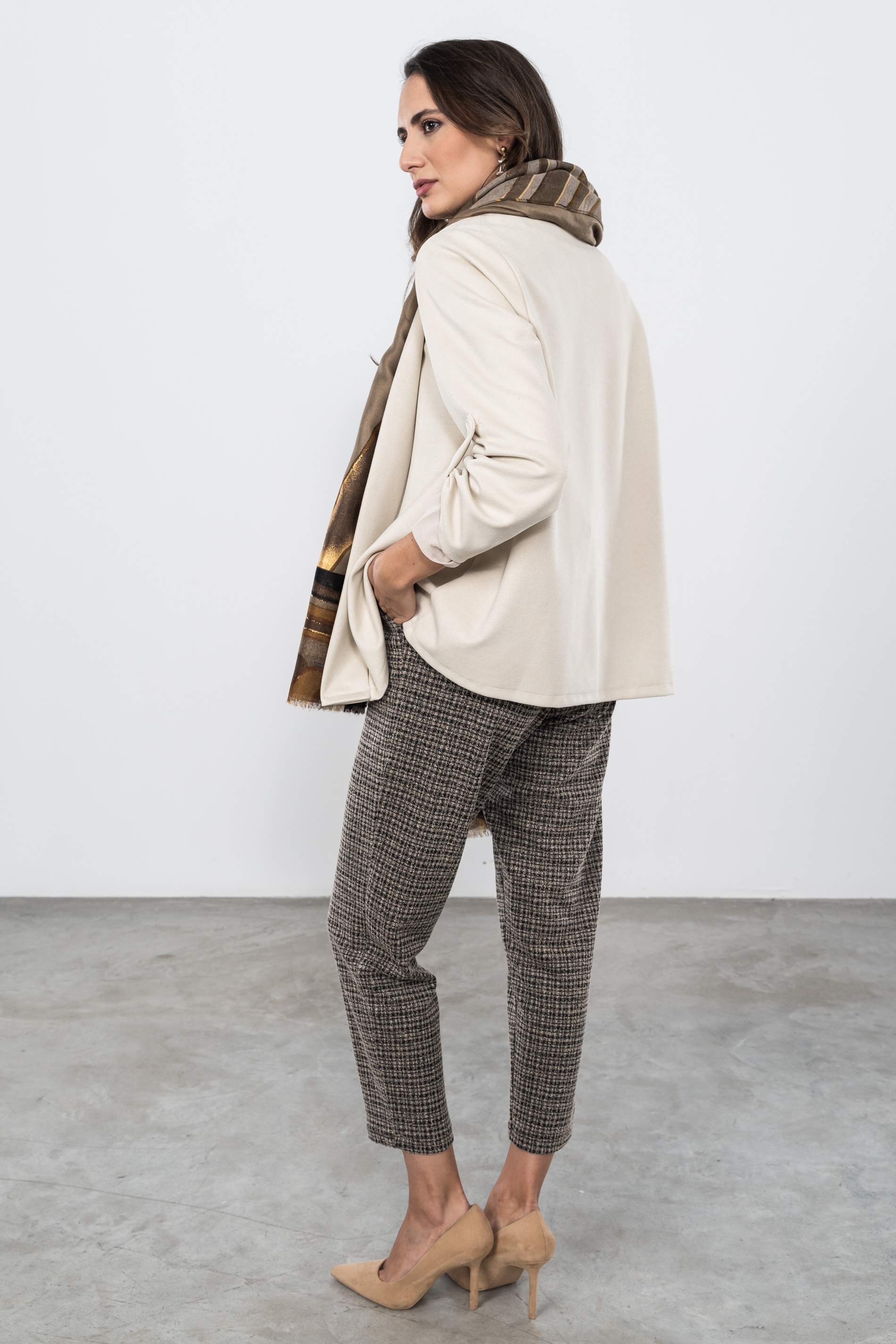 PANTALÓN MEZCLA GOMA CINTURA BEIGE