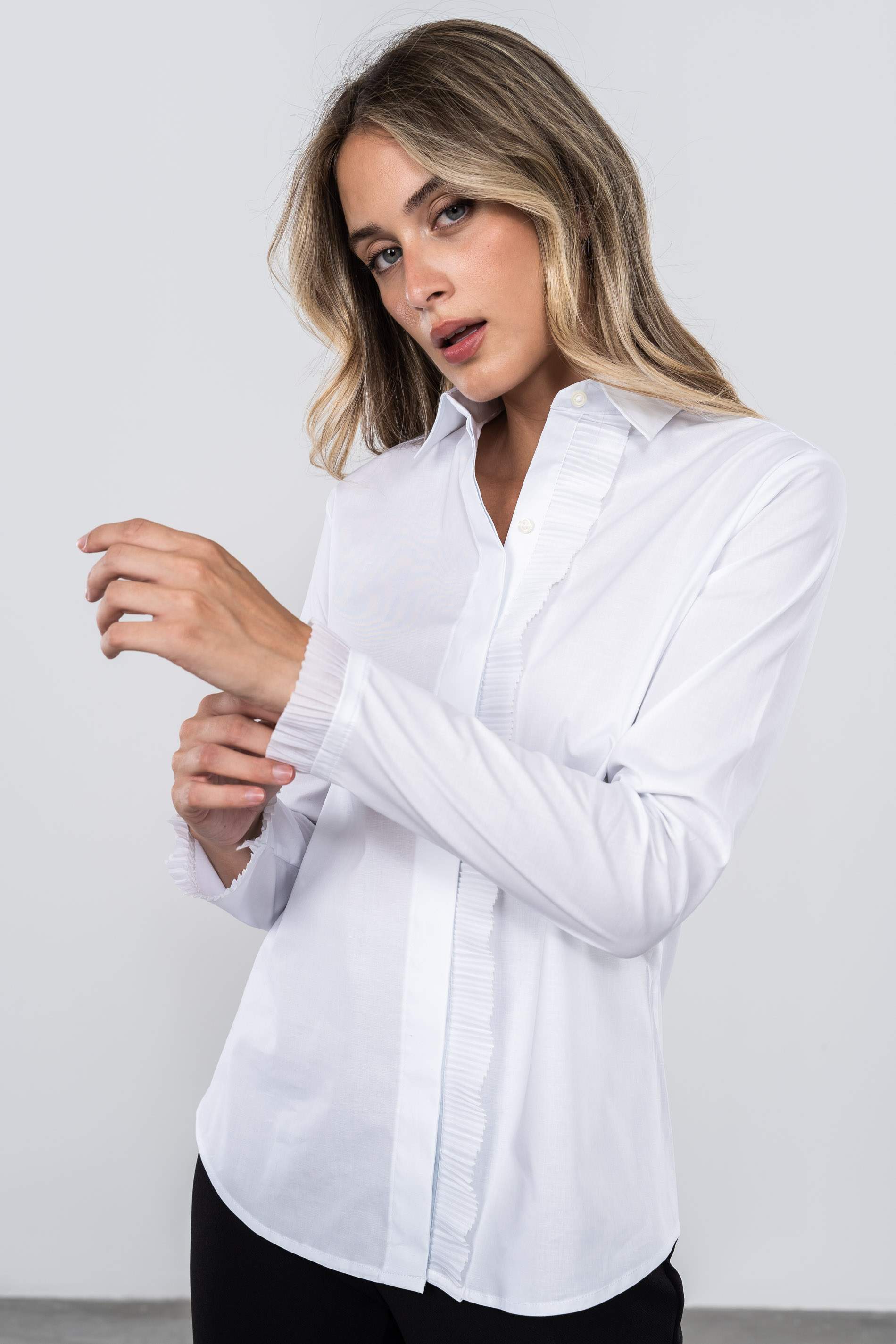 CAMISA CHORRERA PLISADA BLANCO