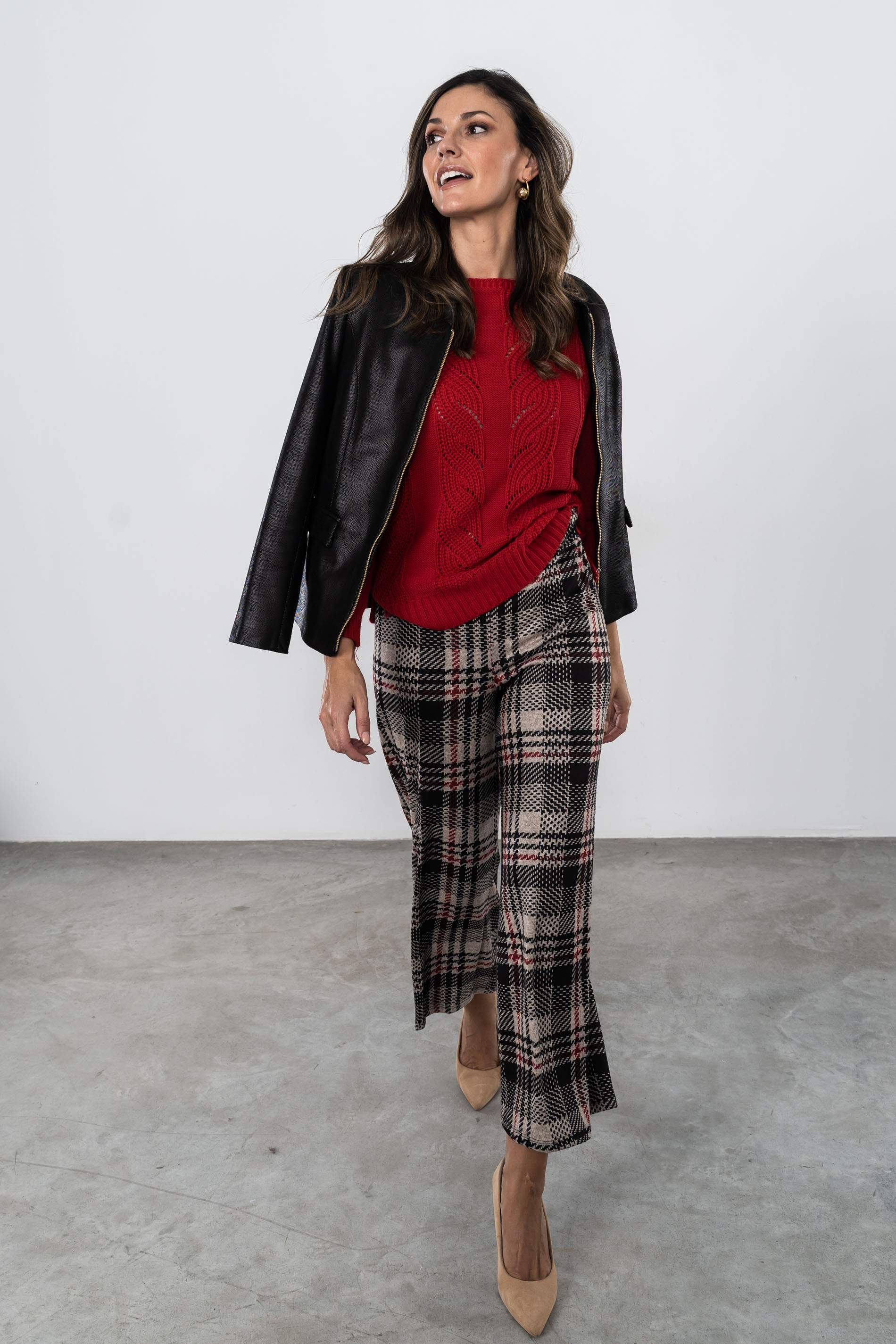 JERSEY TRENZADO HOJAS ROJO