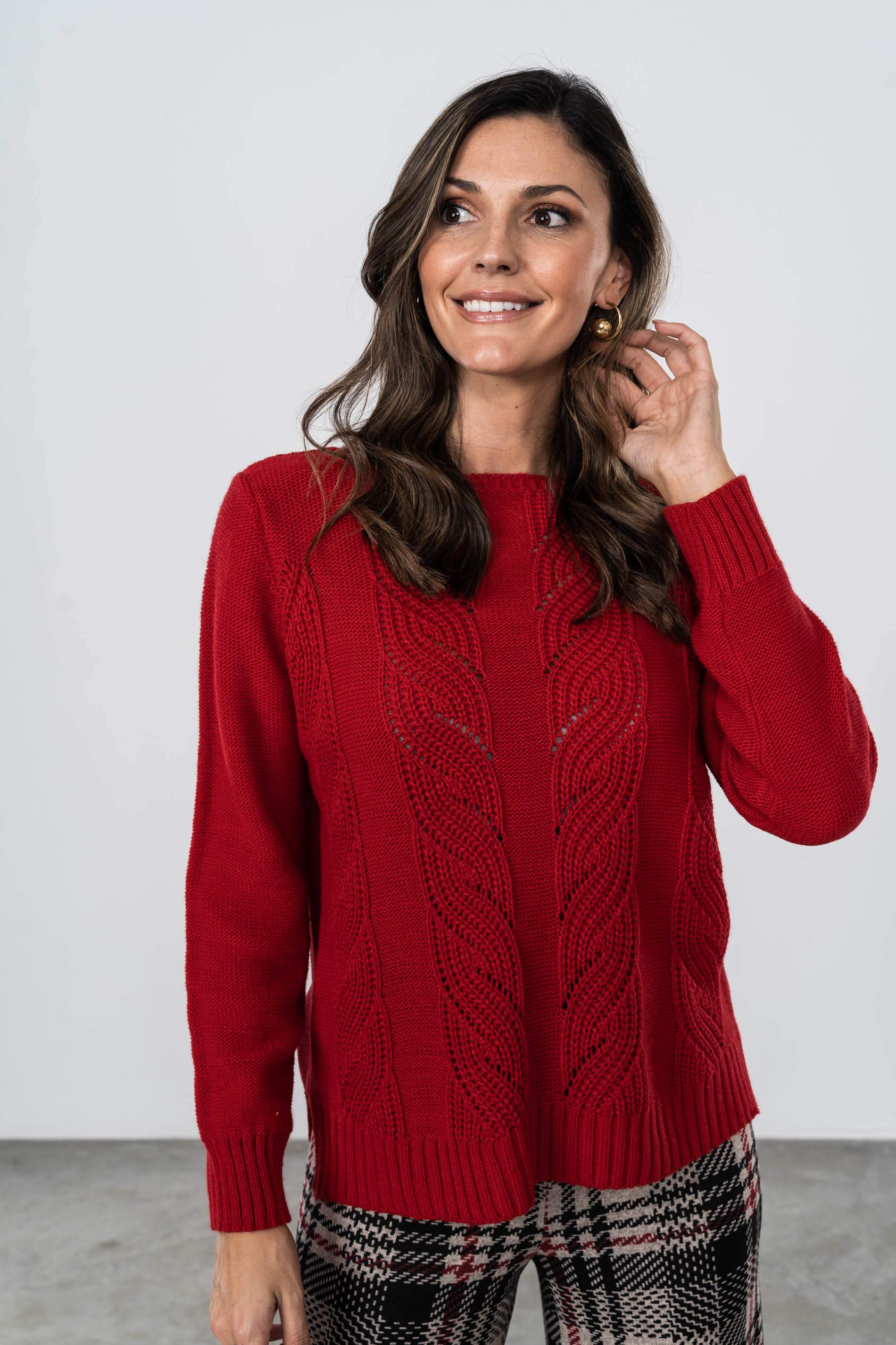 JERSEY TRENZADO HOJAS ROJO