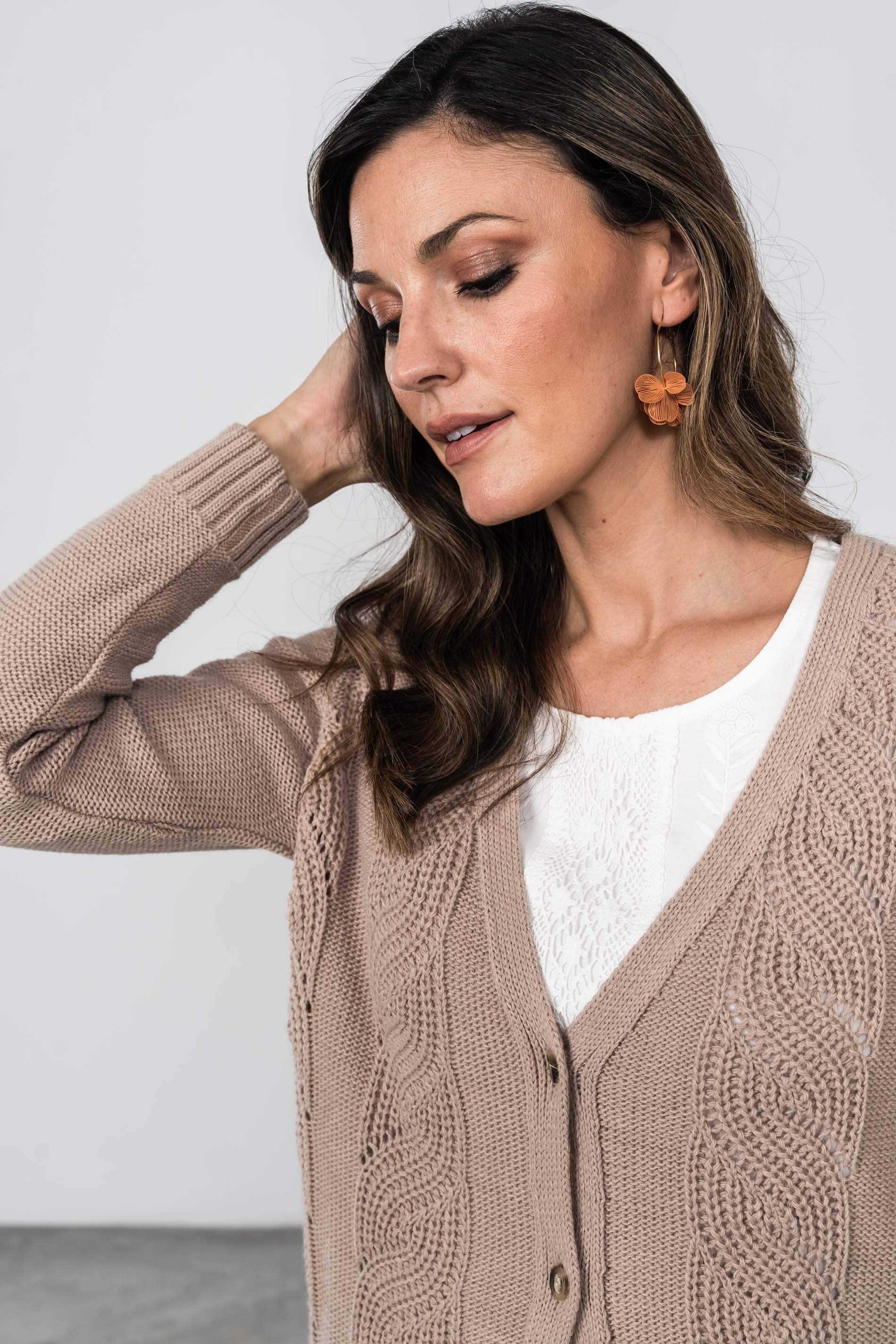 CHAQUETA TRENZADO HOJAS TOSTADO