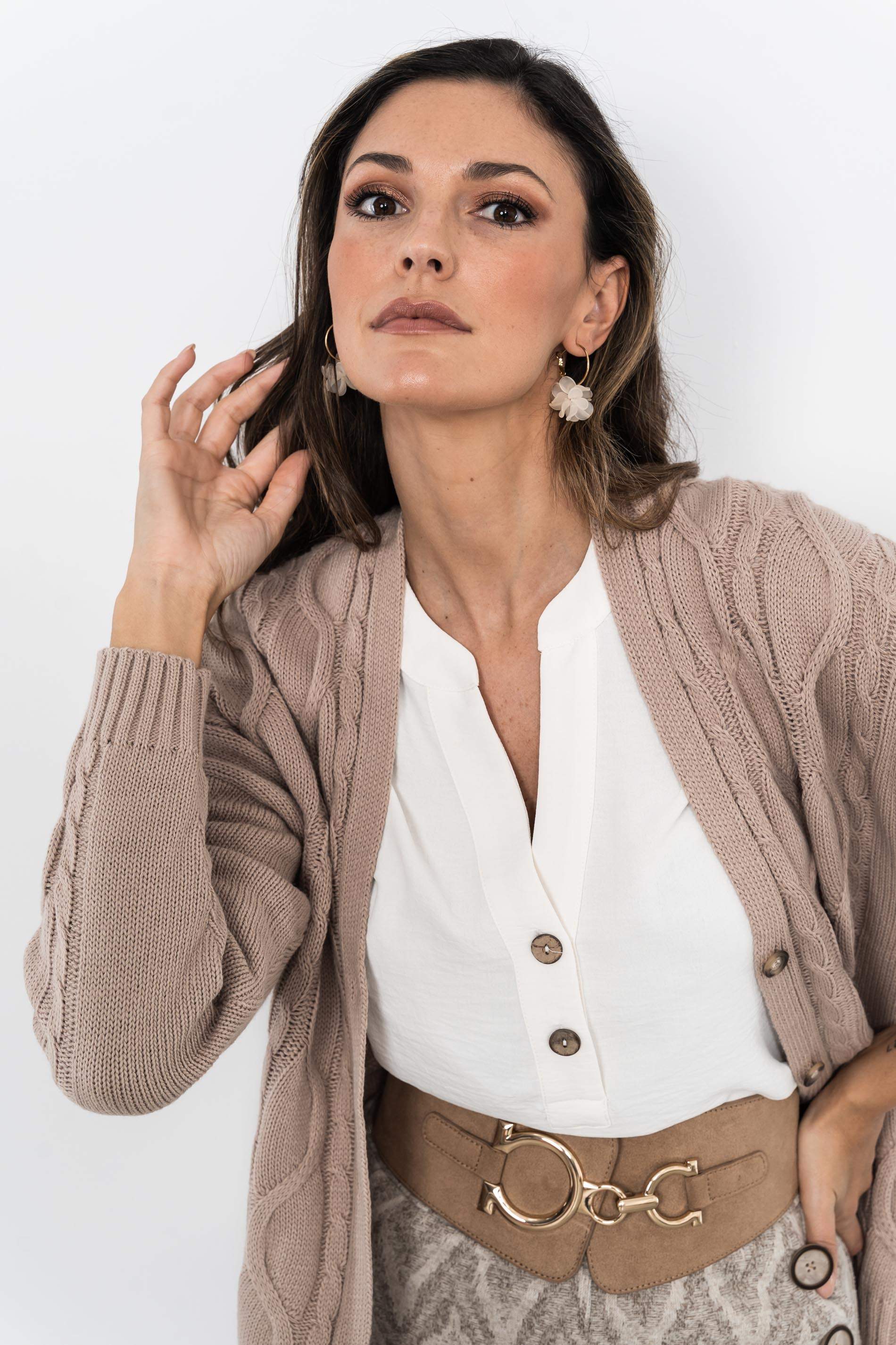 CHAQUETA OCHOS TRENZADOS TOSTADO