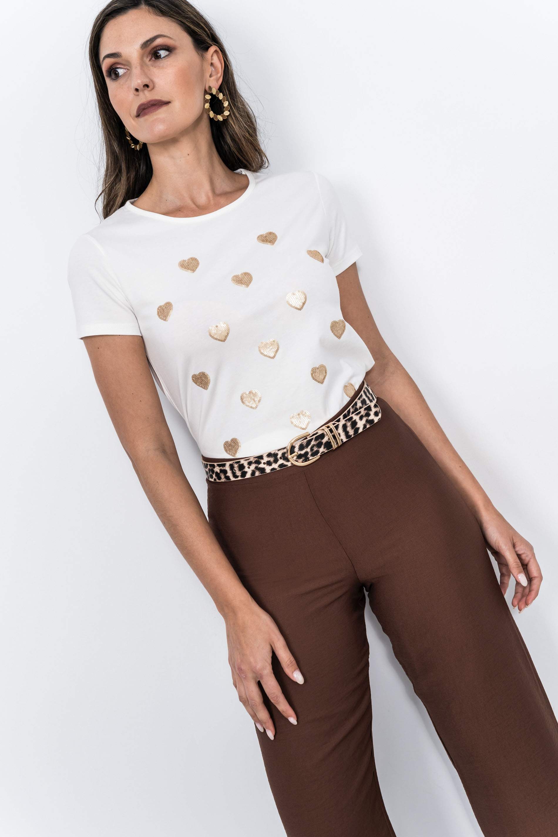 CAMISETA CORAZONES LENTEJUELAS CRUDO