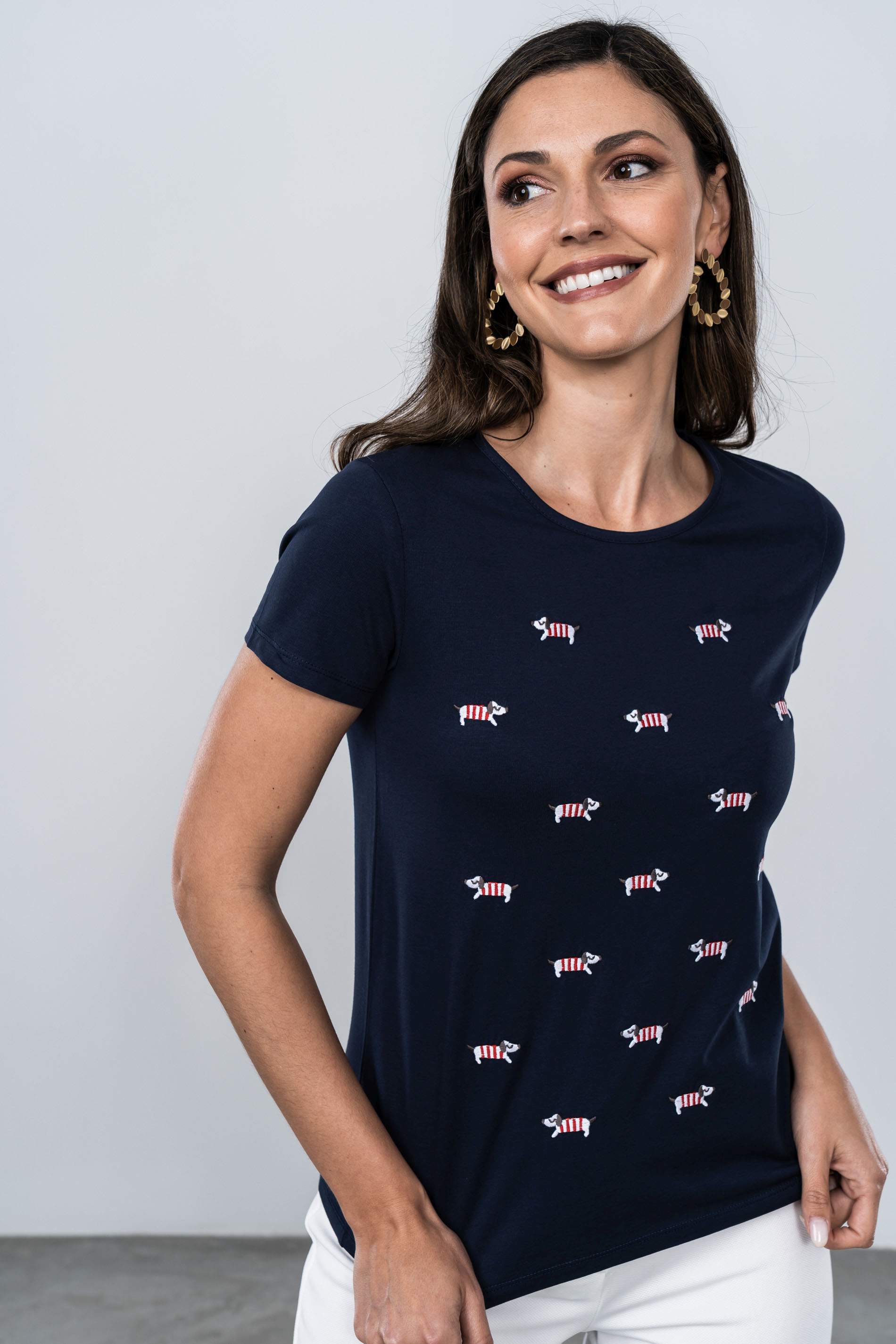 CAMISETA PERRITOS RAYAS MARINO