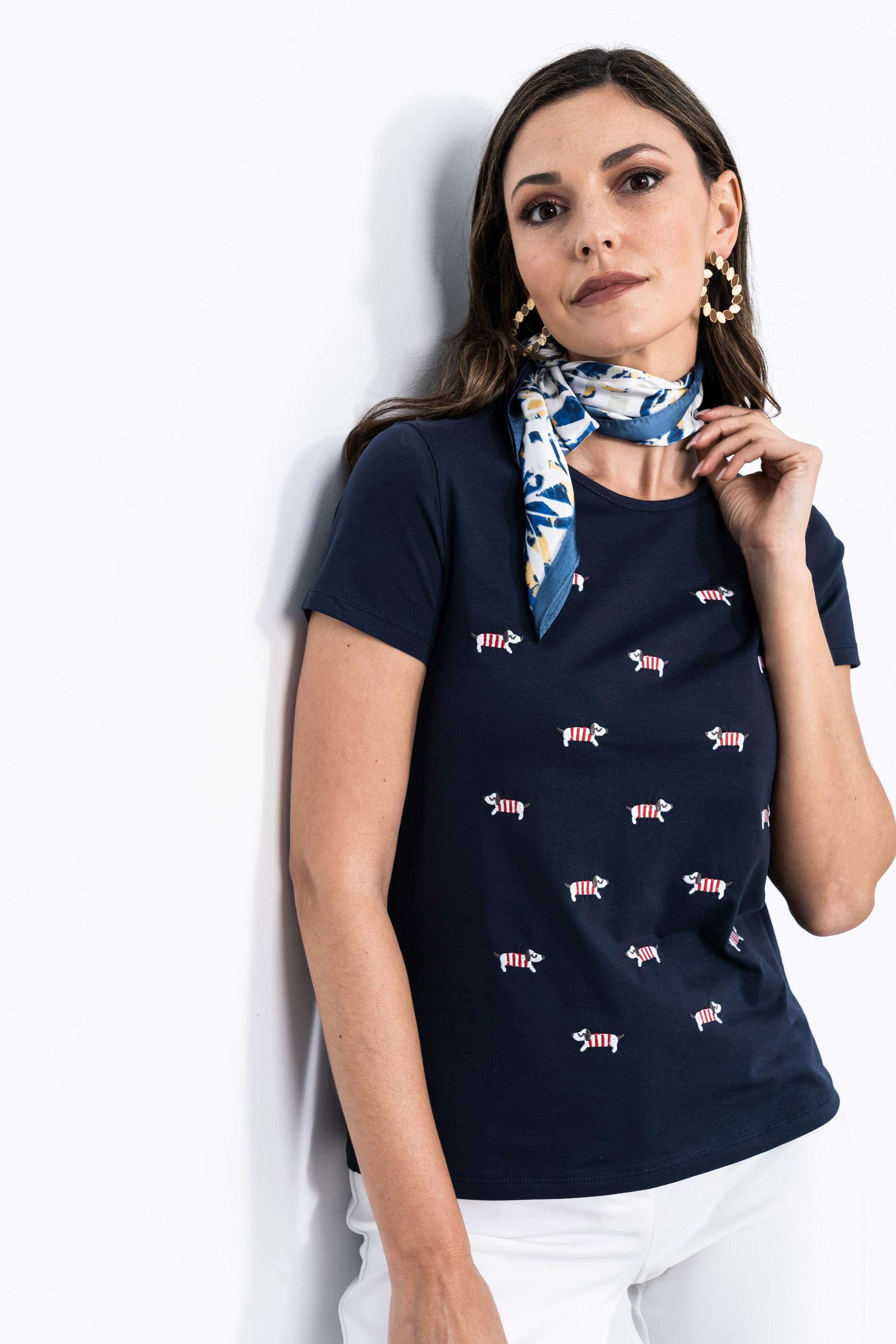 CAMISETA PERRITOS RAYAS MARINO