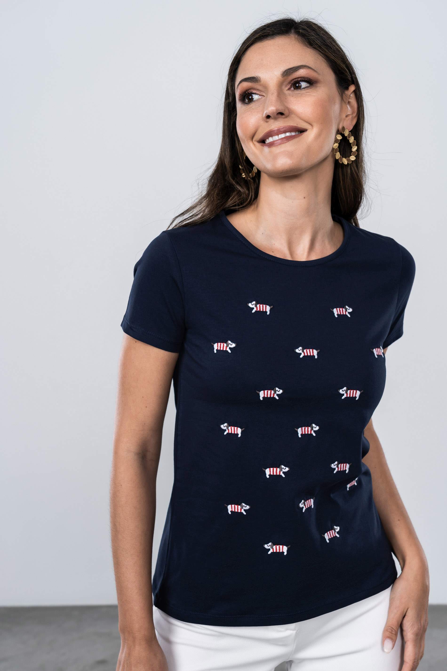 CAMISETA PERRITOS RAYAS MARINO