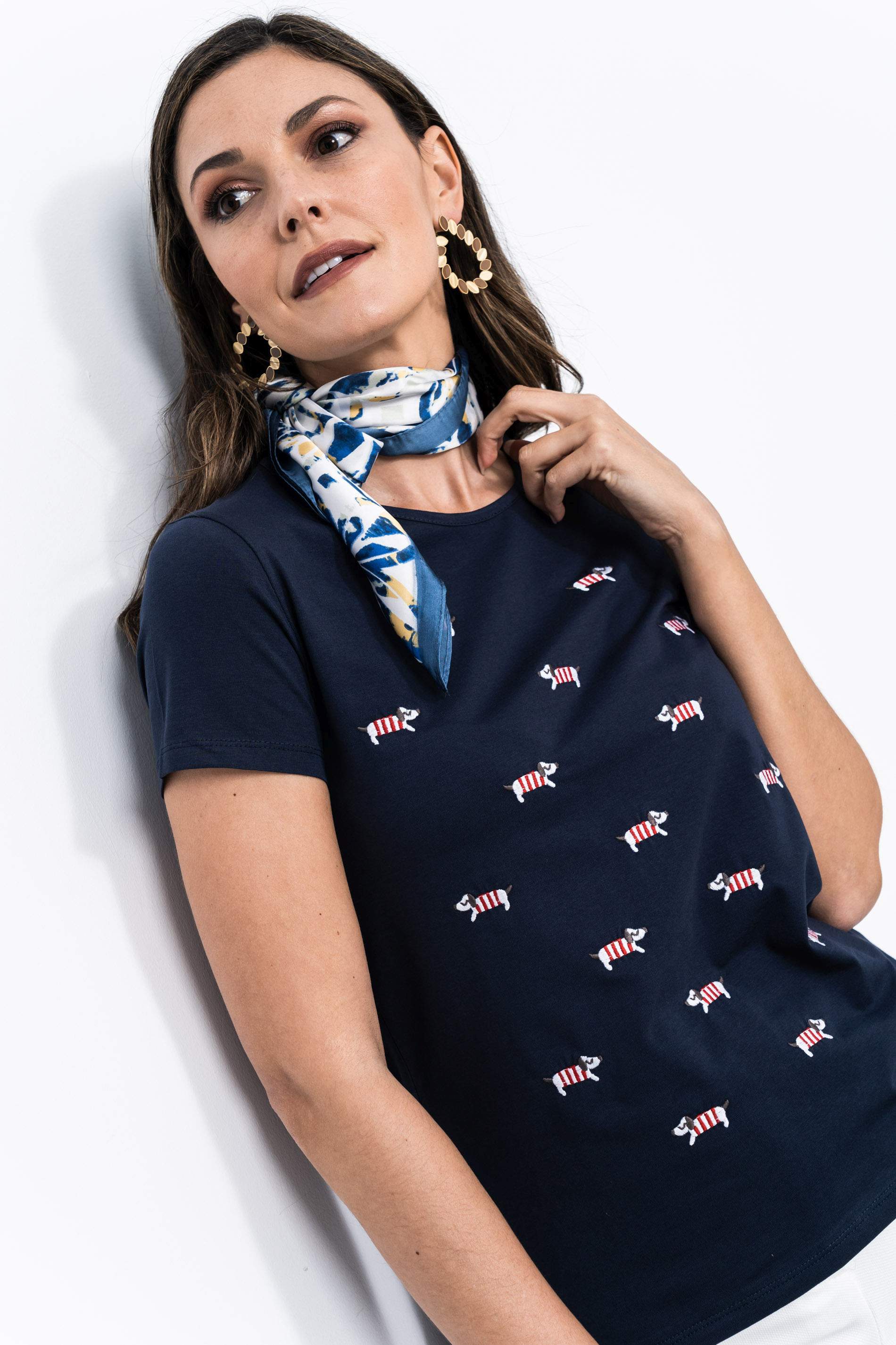 CAMISETA PERRITOS RAYAS MARINO