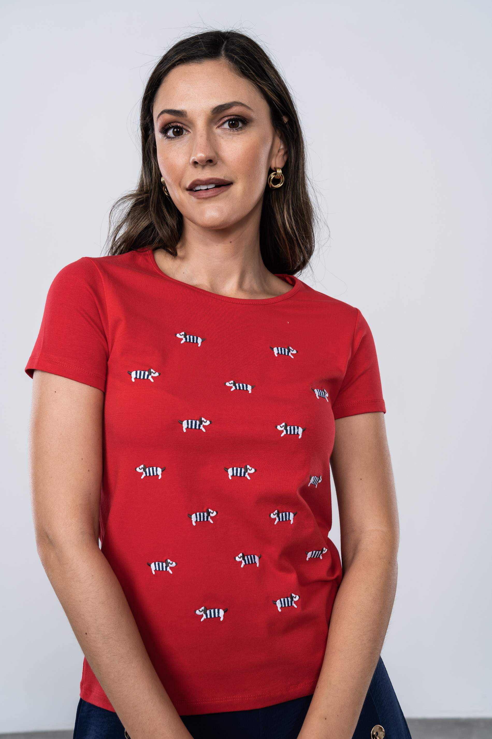 CAMISETA PERRITO RAYAS ROJO