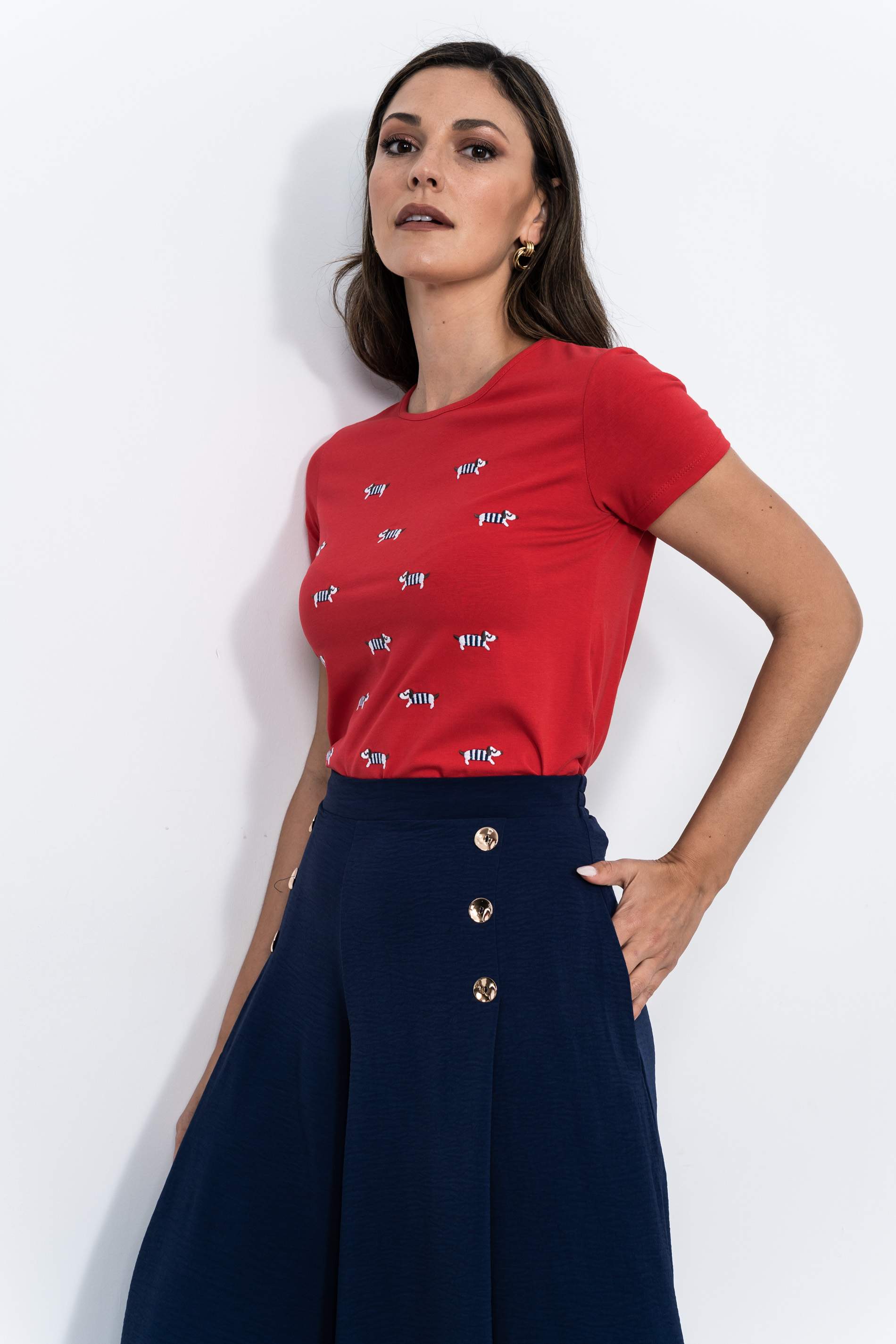 CAMISETA PERRITO RAYAS ROJO