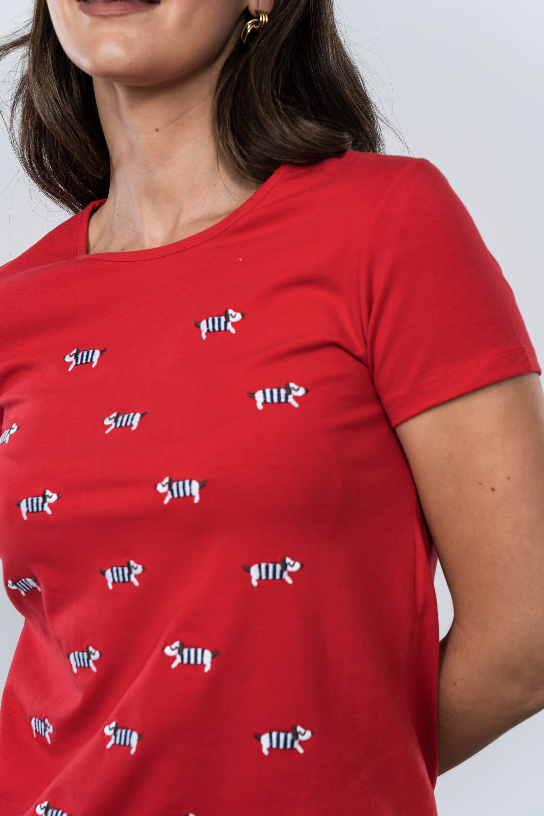 CAMISETA PERRITO RAYAS ROJO