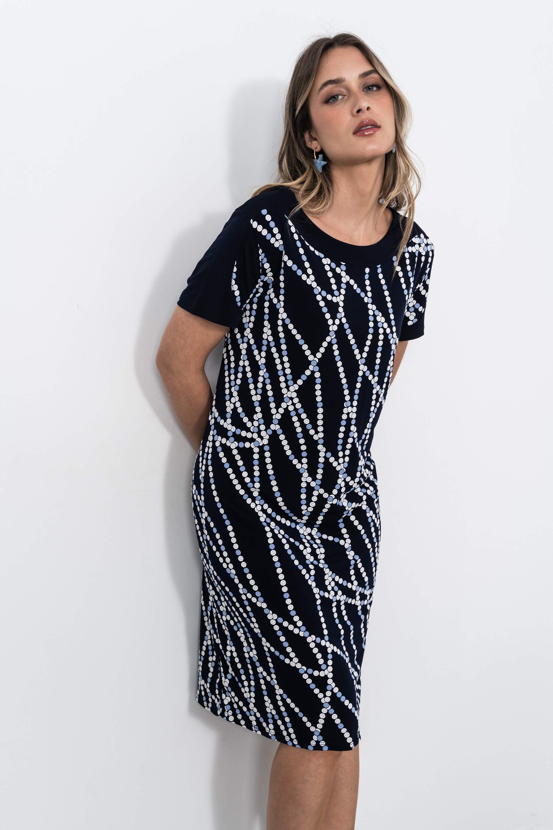 VESTIDO RECTO COMBINADO TOPOS