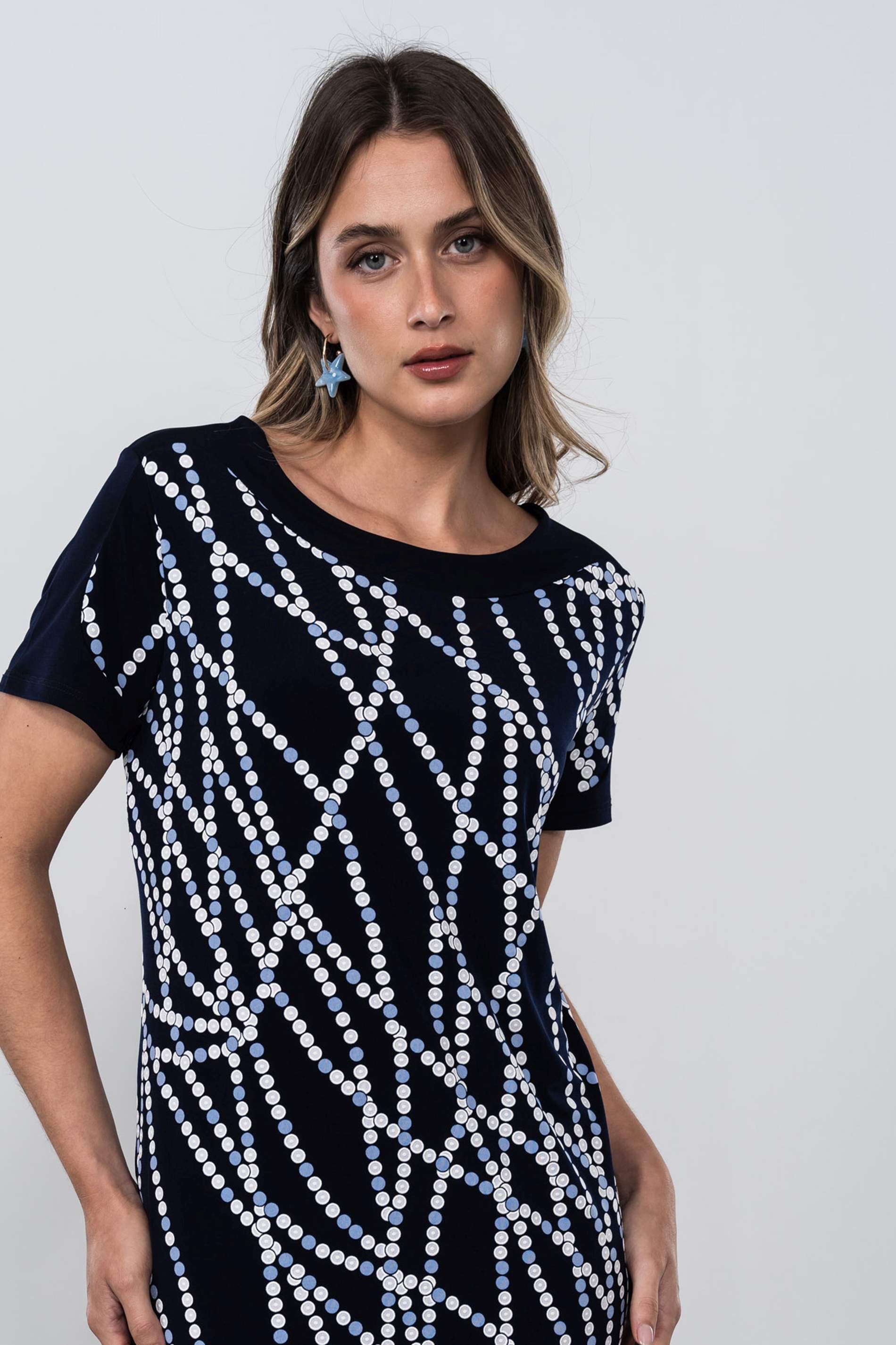 VESTIDO RECTO COMBINADO TOPOS