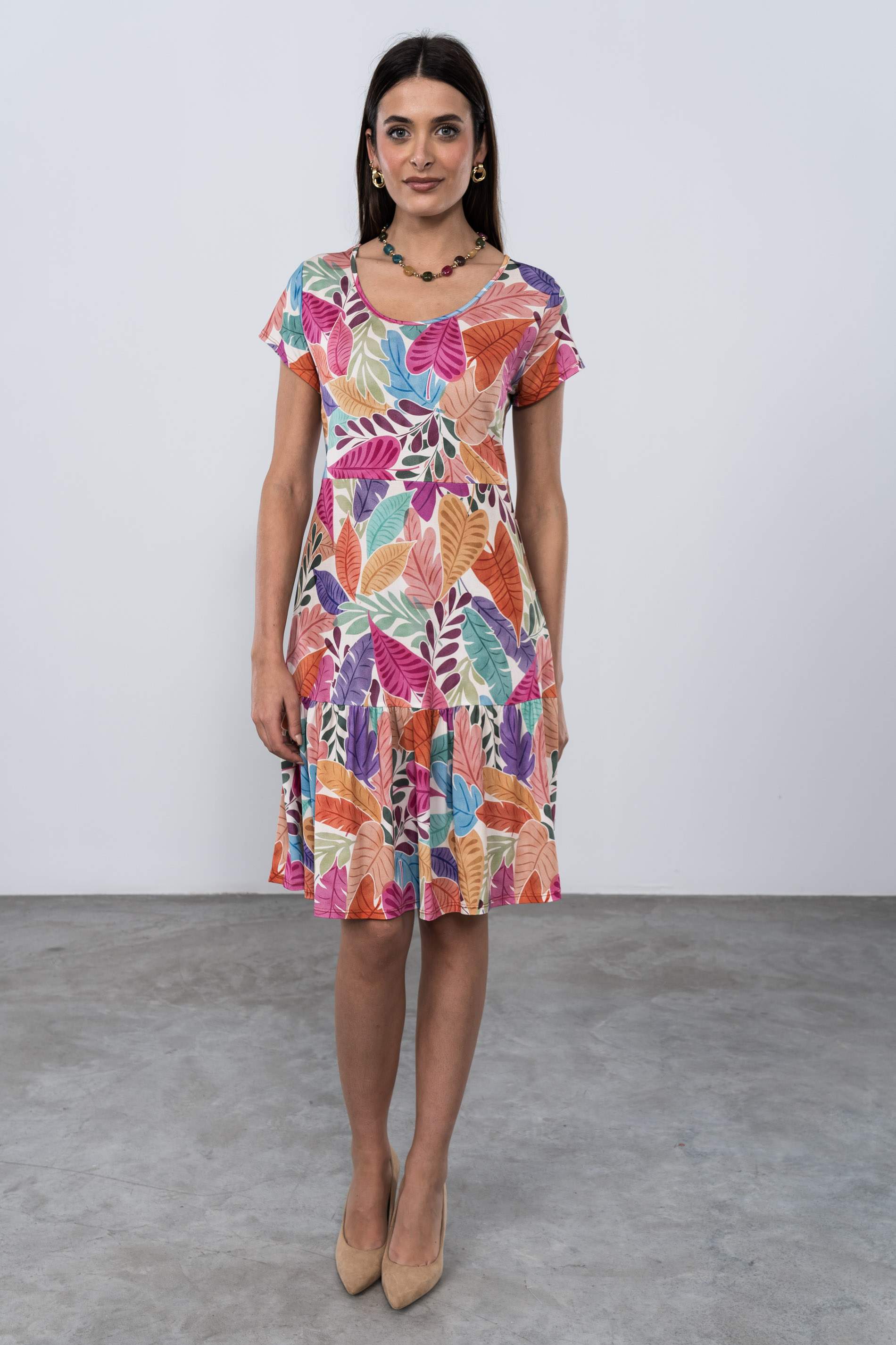 VESTIDO VOLANTE HOJAS COLOR