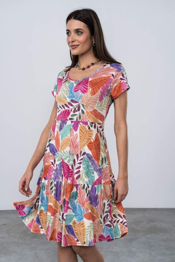 VESTIDO VOLANTE HOJAS COLOR