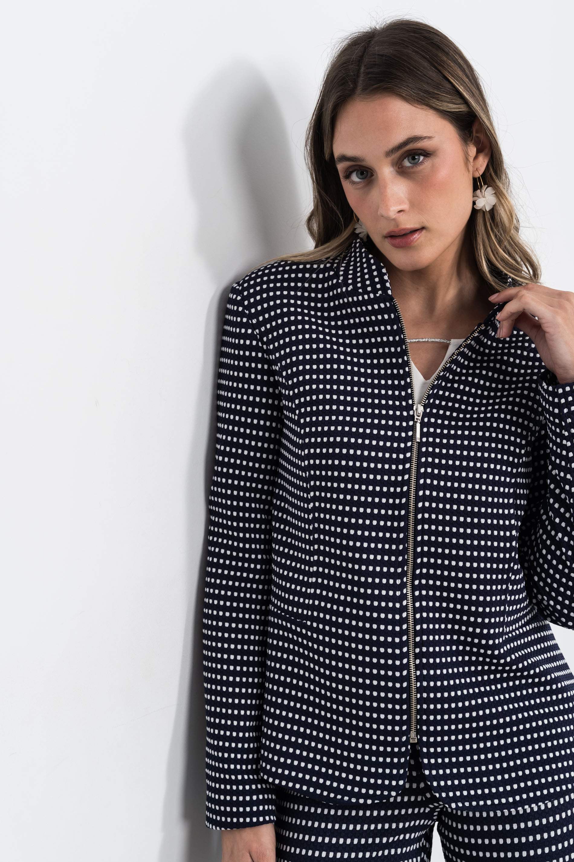 CHAQUETA CREMALLERA JACQUARD MARINO