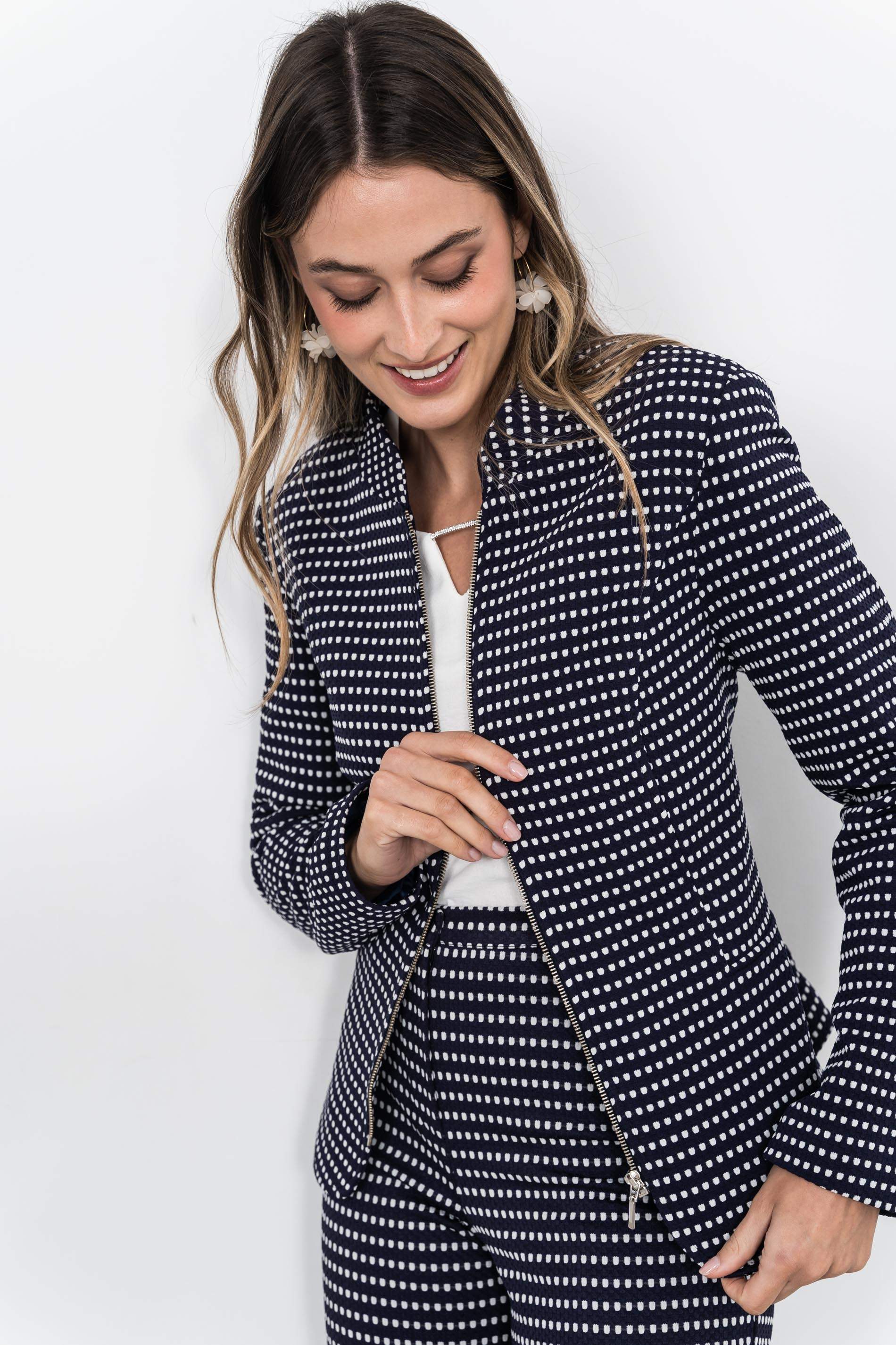 CHAQUETA CREMALLERA JACQUARD MARINO
