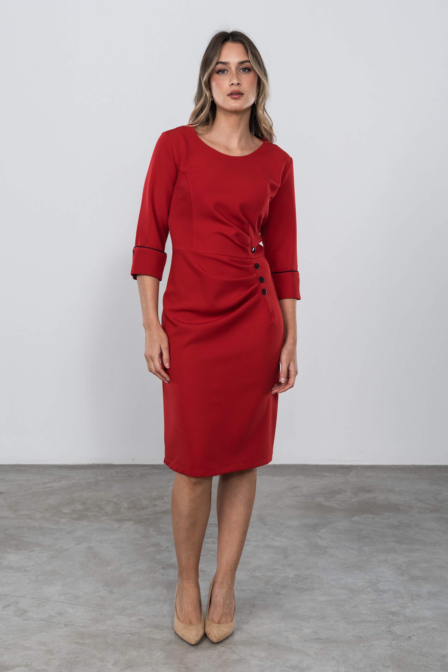 VESTIDO FRUCES BOTONES ROJO