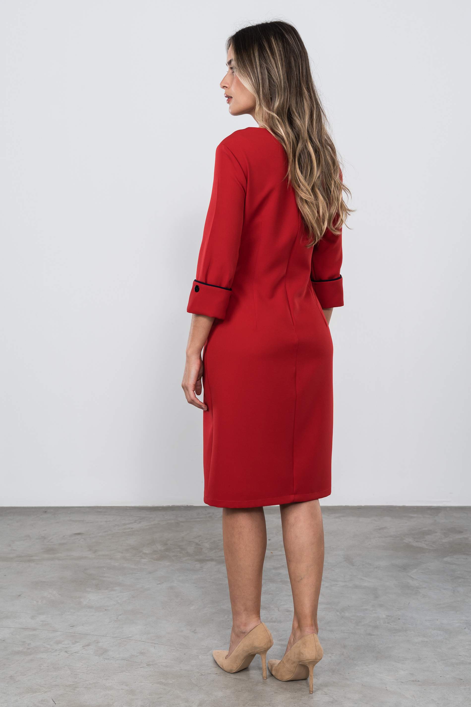 VESTIDO FRUCES BOTONES ROJO