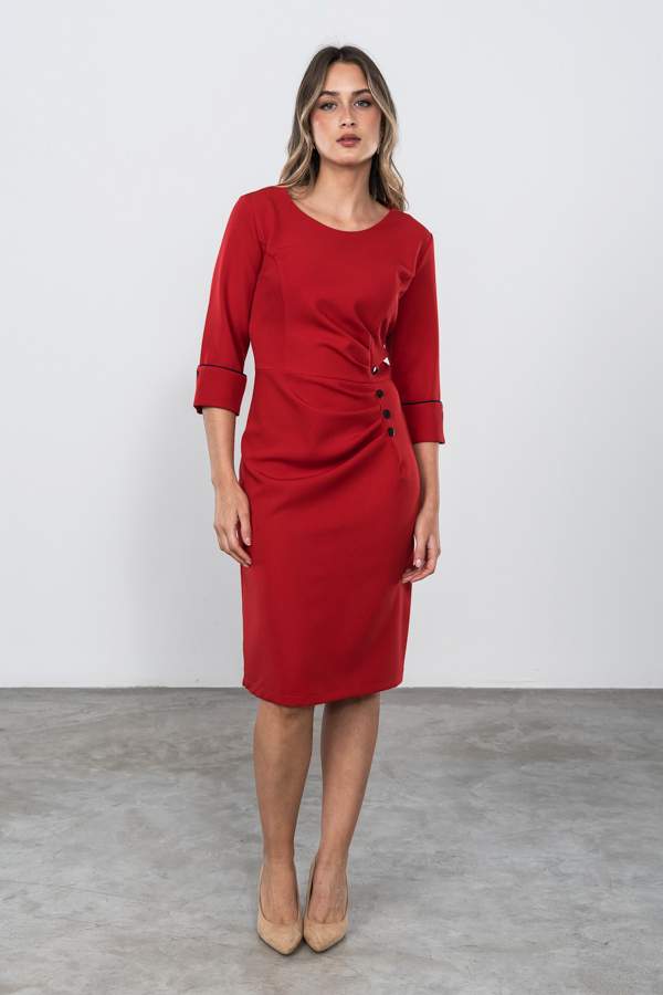 VESTIDO FRUCES BOTONES ROJO