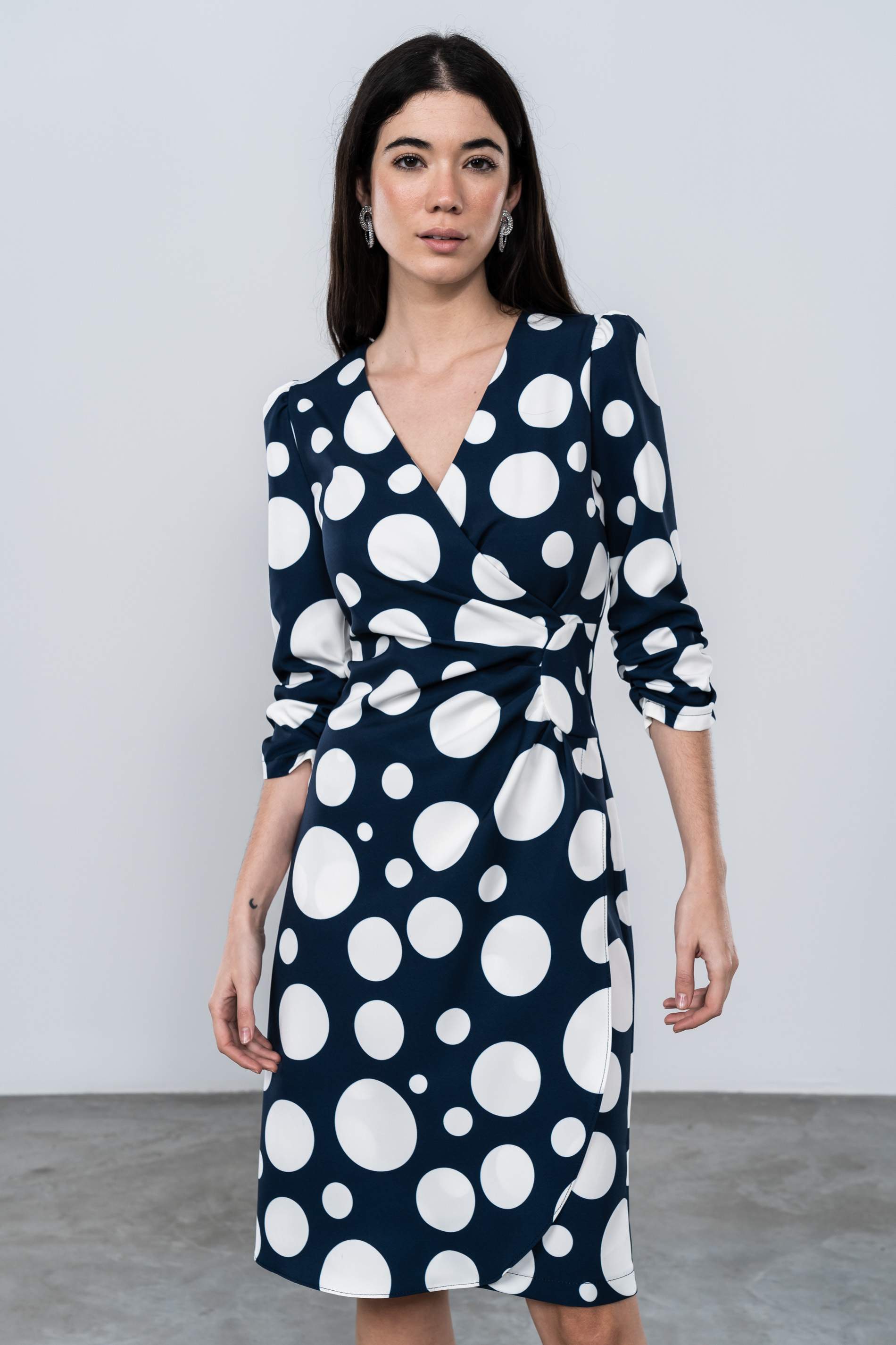 VESTIDO TOPOS COMBINADO RECOGIDO