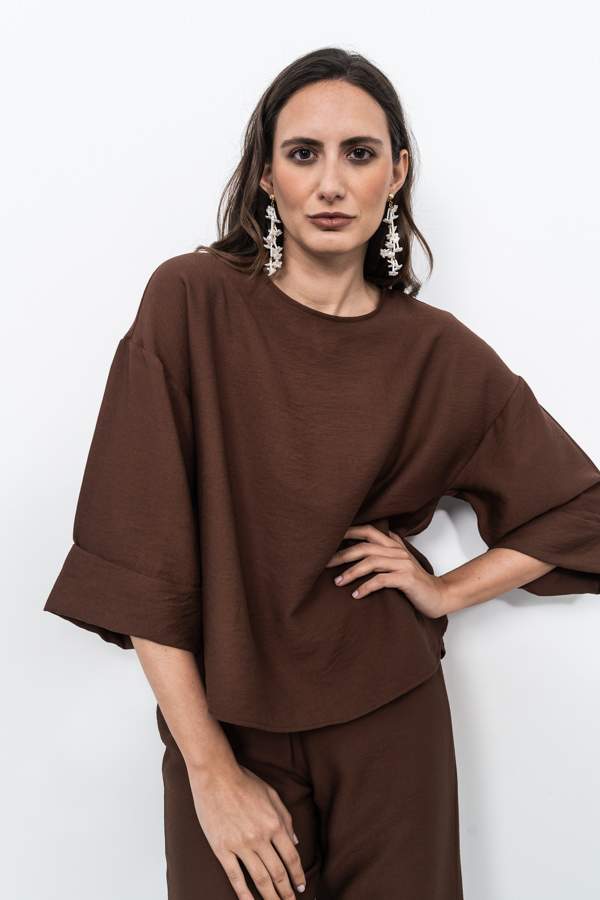 BLUSA RÚSTICA PUÑO VUELTO MARRÓN