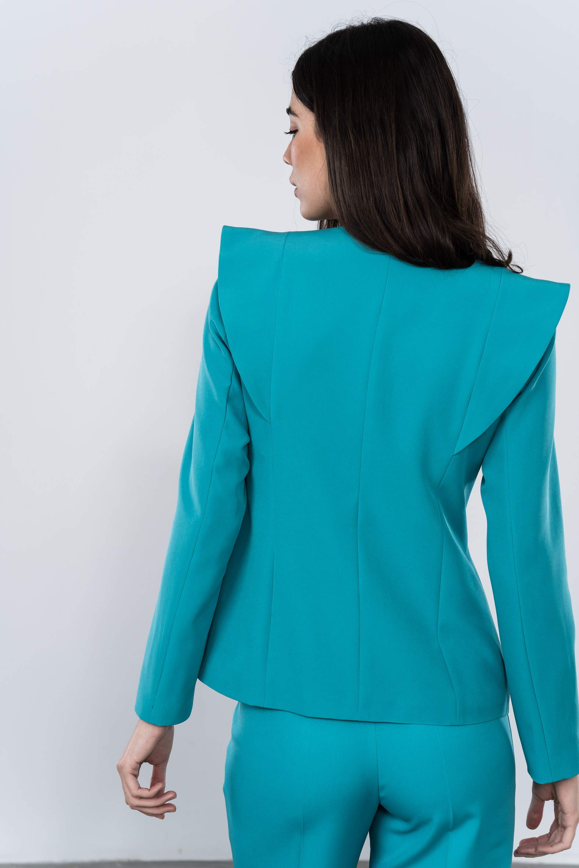 CHAQUETA DISEÑO BOTÓN ORO TURQUESA