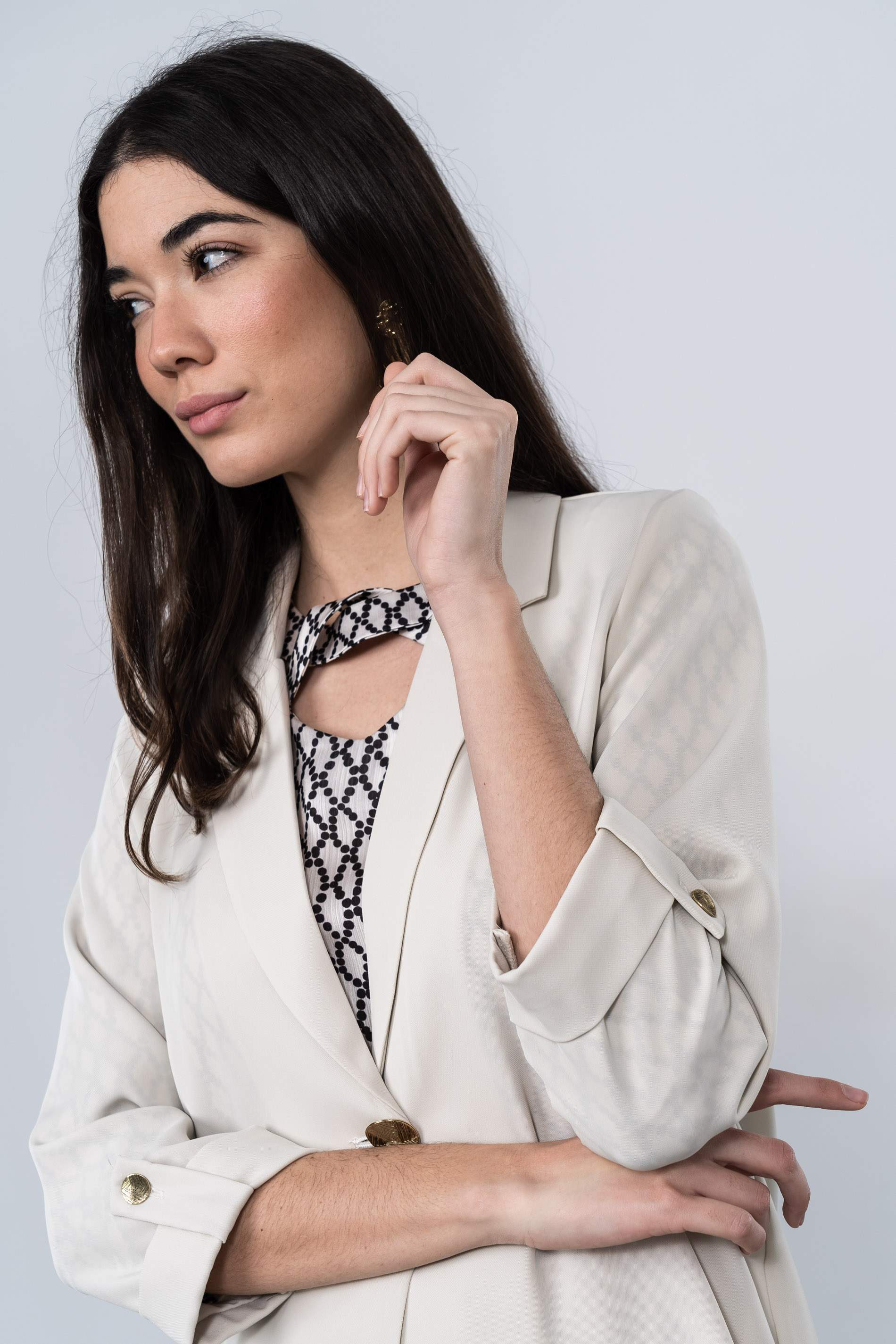 CHAQUETA FLUIDA BOTÓN NATURAL