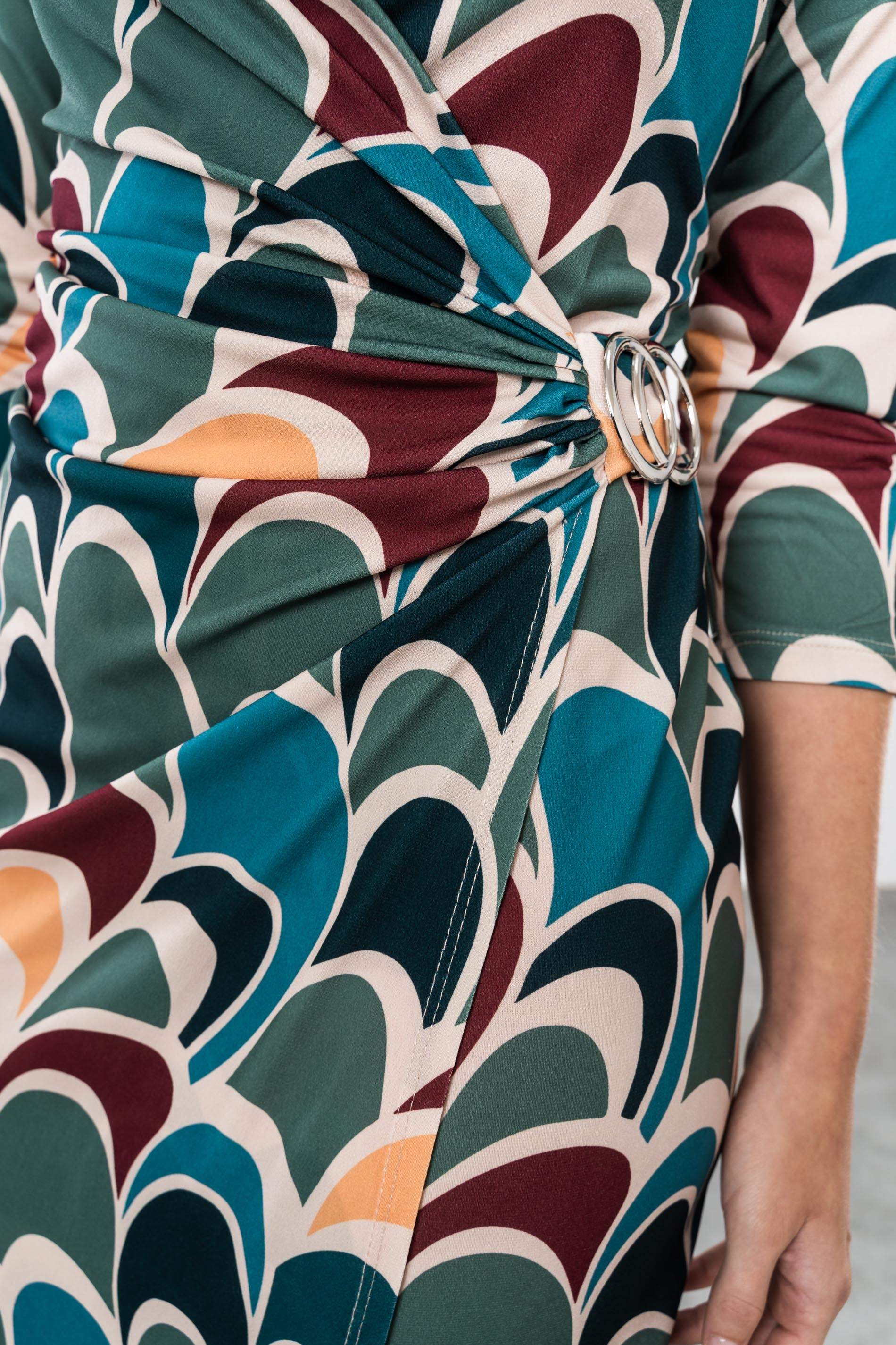 VESTIDO RECOGIDO ONDAS TURQUESA