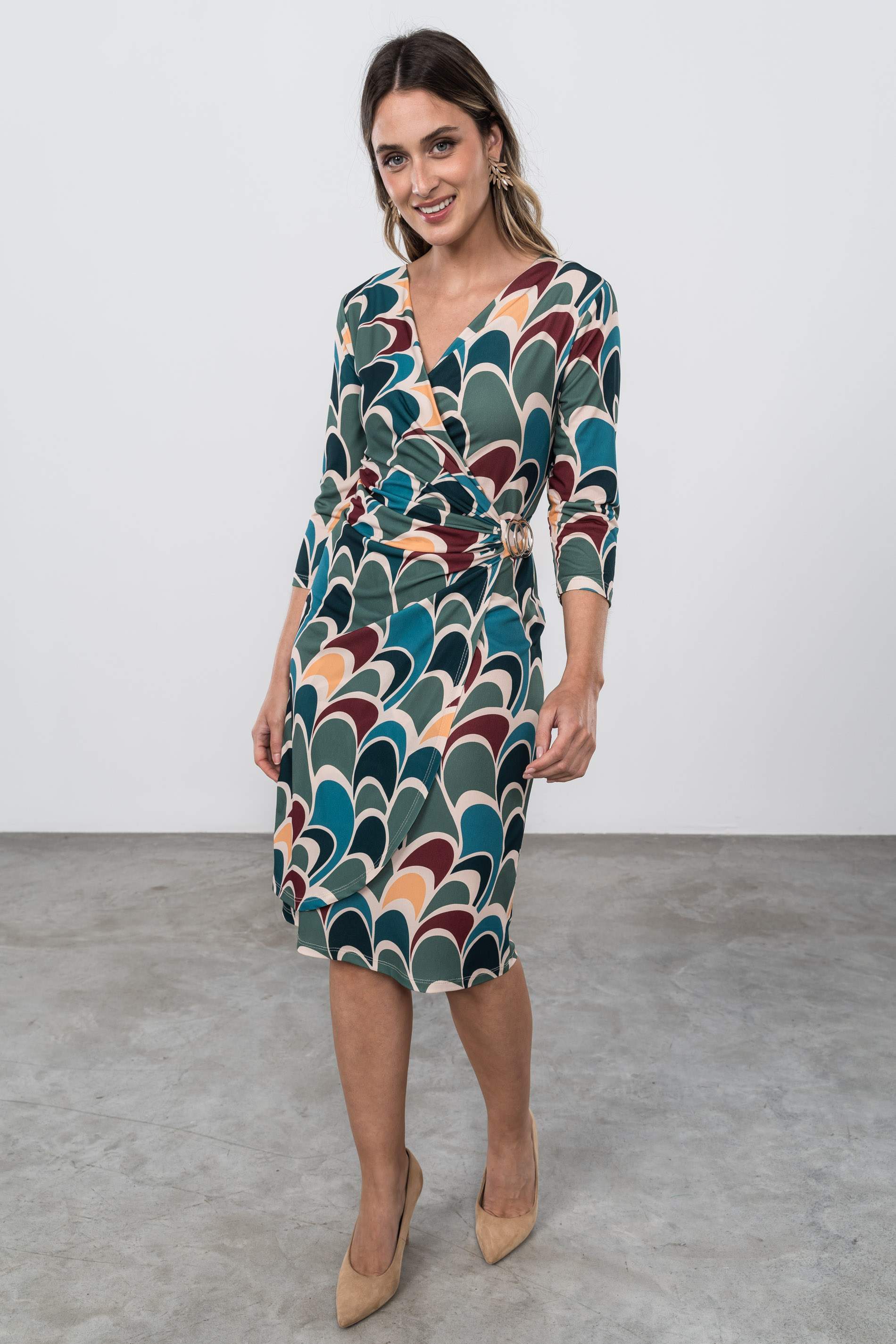 VESTIDO RECOGIDO ONDAS TURQUESA