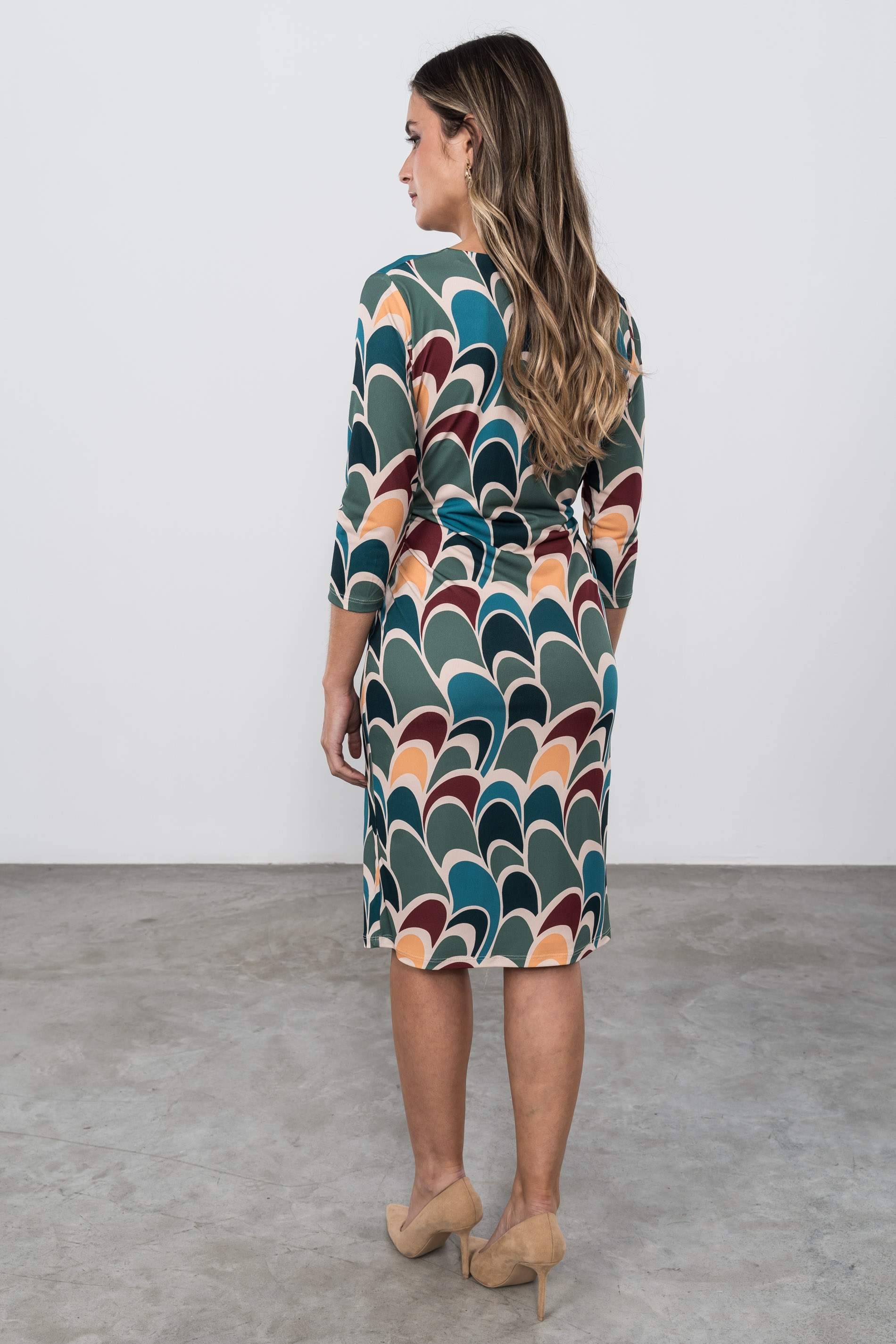 VESTIDO RECOGIDO ONDAS TURQUESA