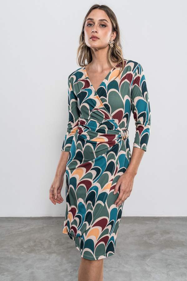 VESTIDO RECOGIDO ONDAS TURQUESA