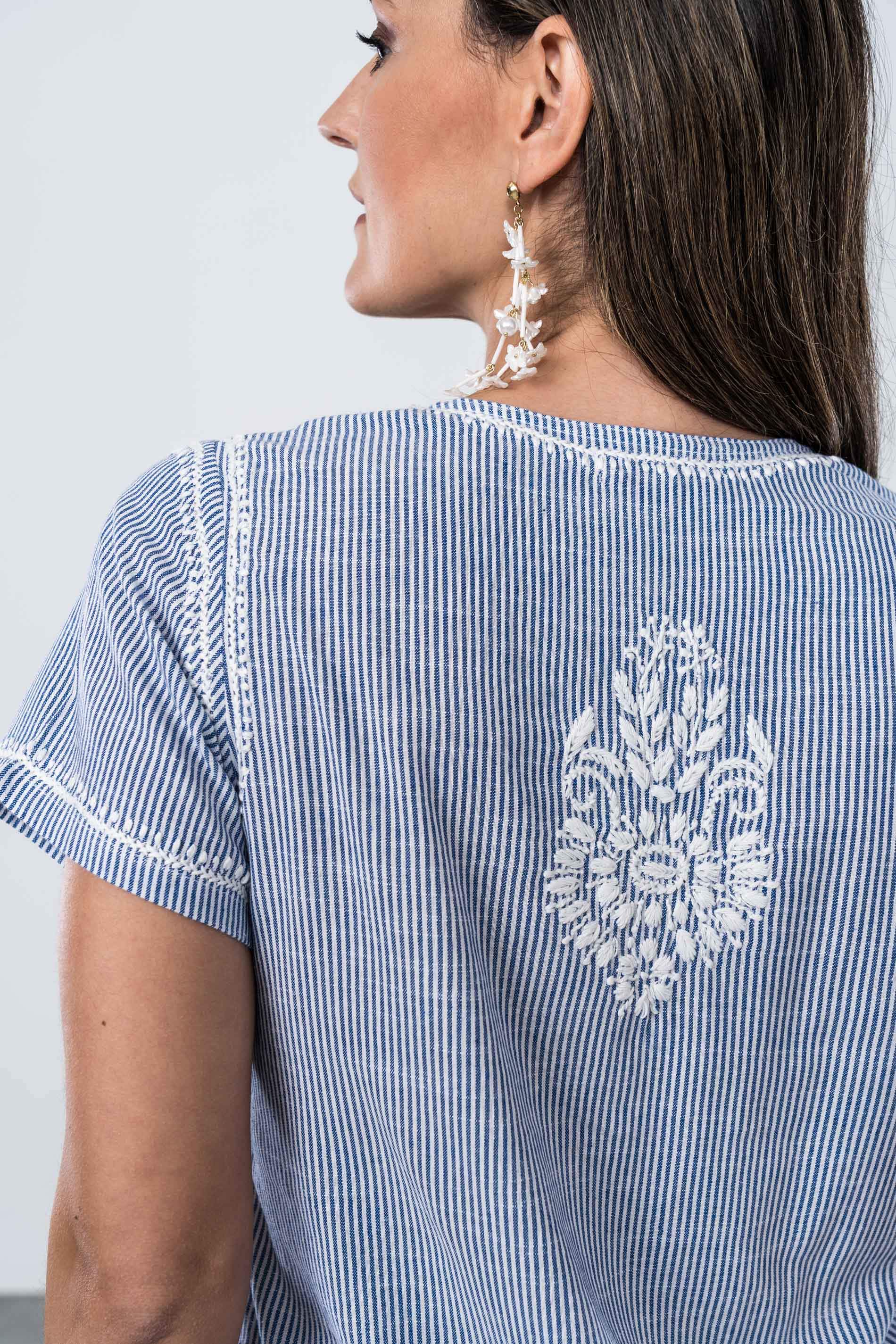 VESTIDO RAYAS TODO BORDADOS AZUL
