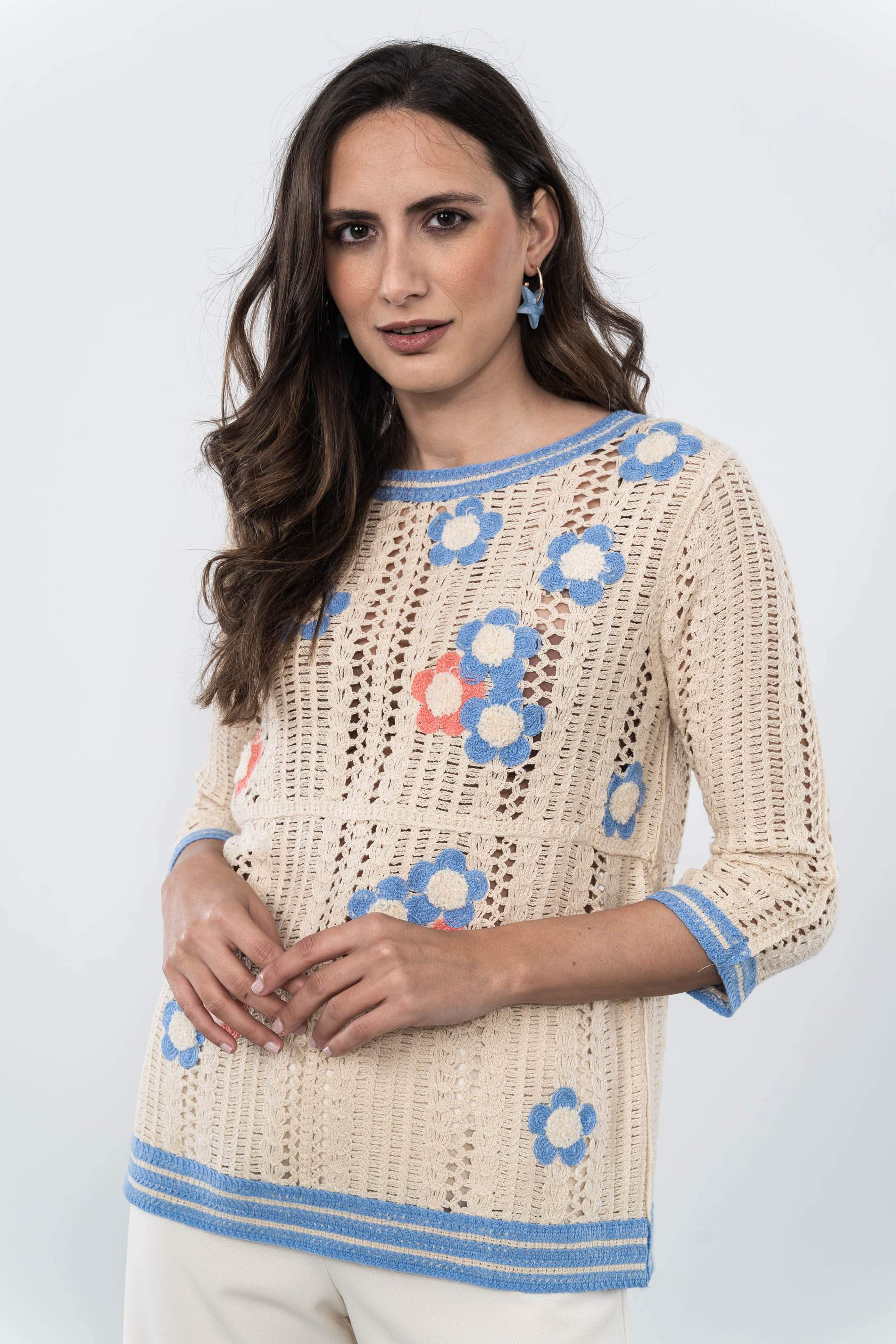 JERSEY CROCHET FLOR BEIGE