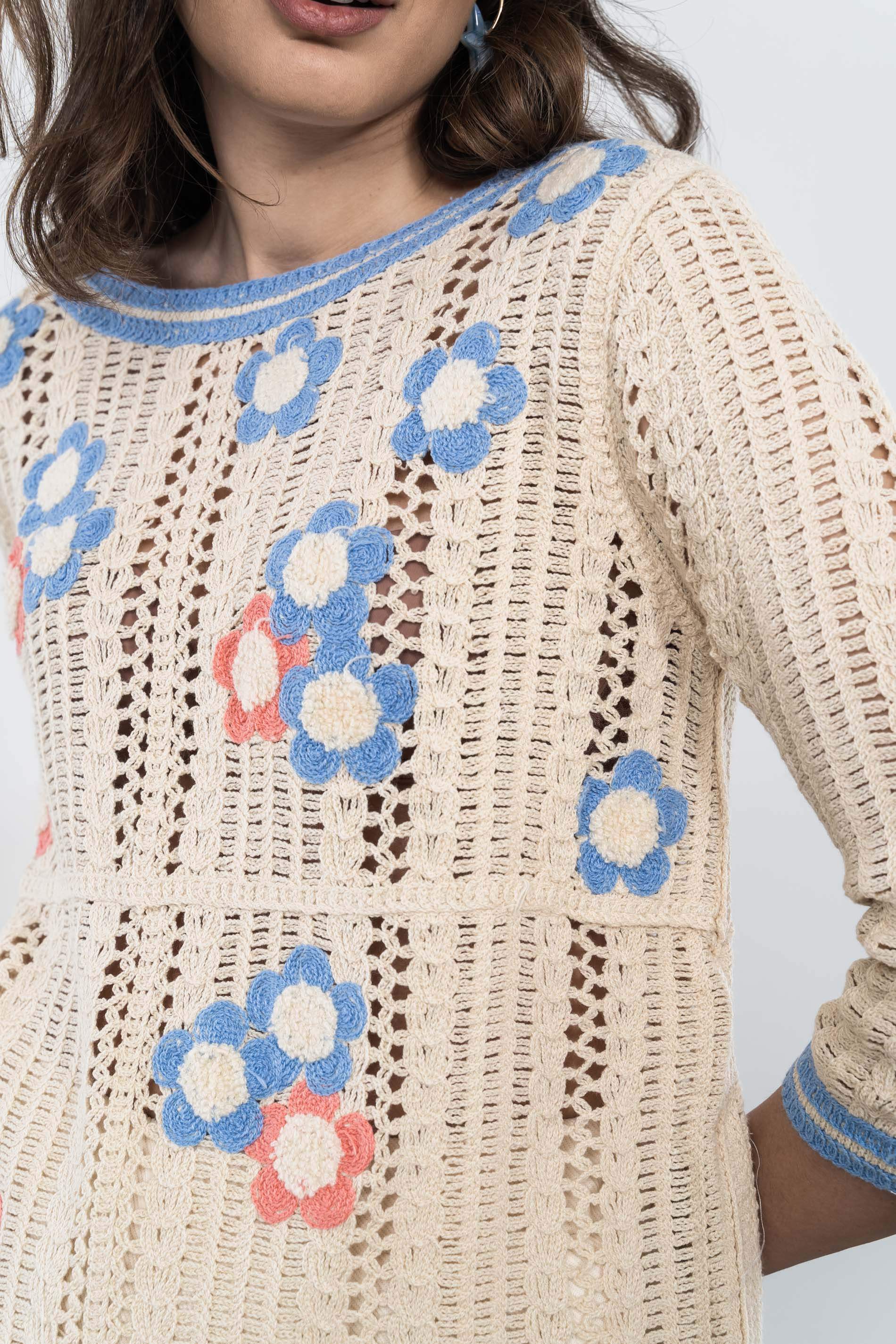 JERSEY CROCHET FLOR BEIGE