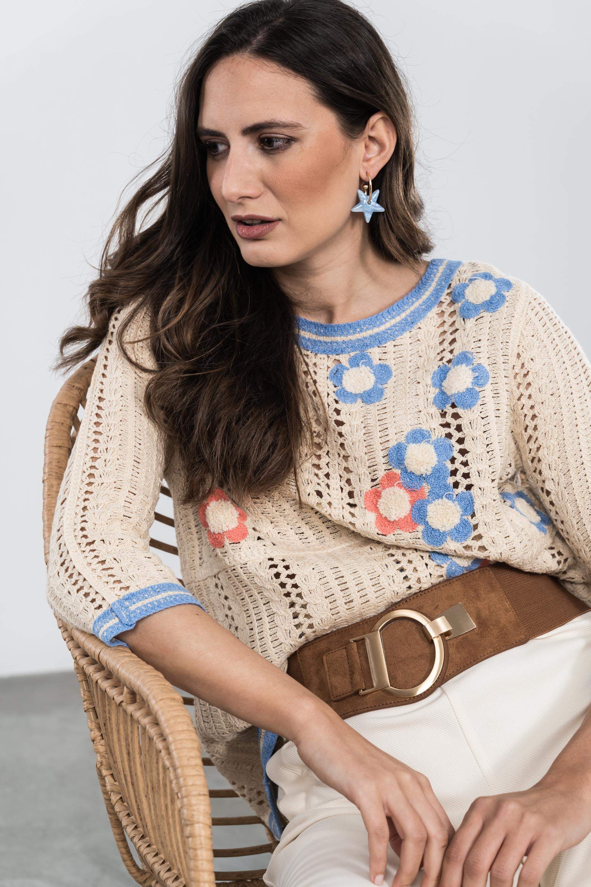 JERSEY CROCHET FLOR BEIGE
