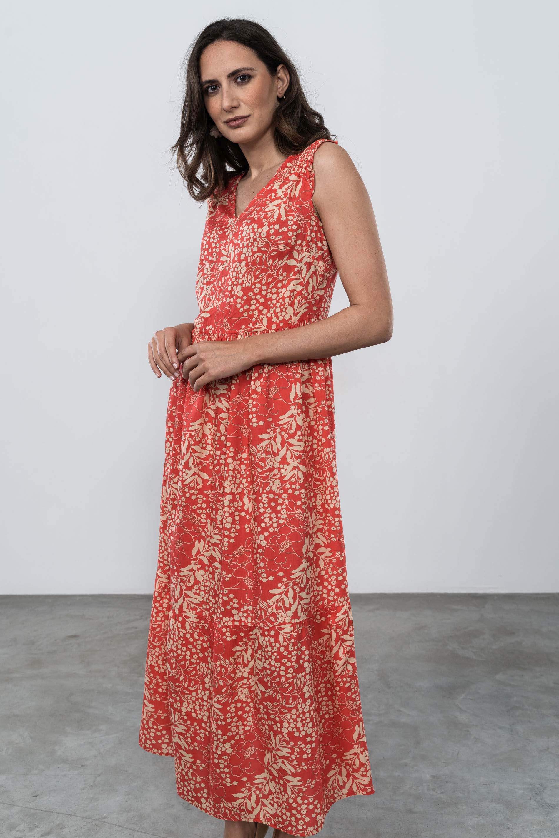 VESTIDO LARGO NIDO ABEJA CORAL