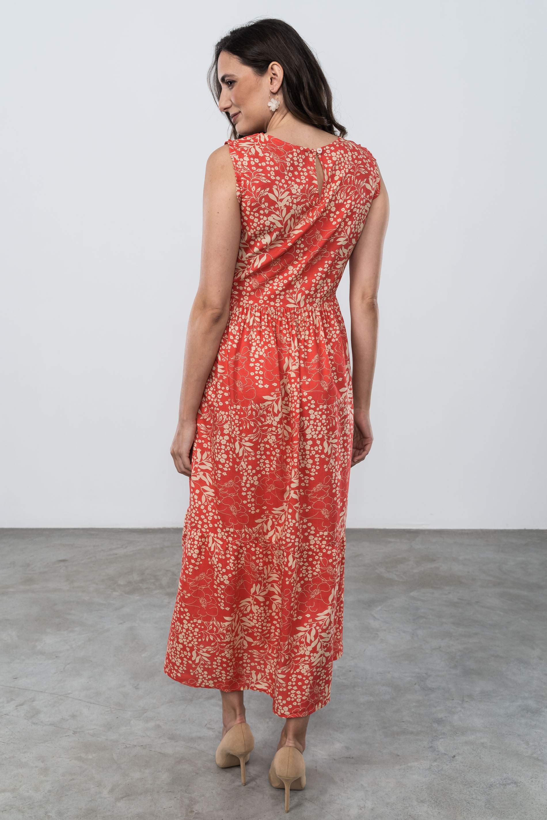 VESTIDO LARGO NIDO ABEJA CORAL