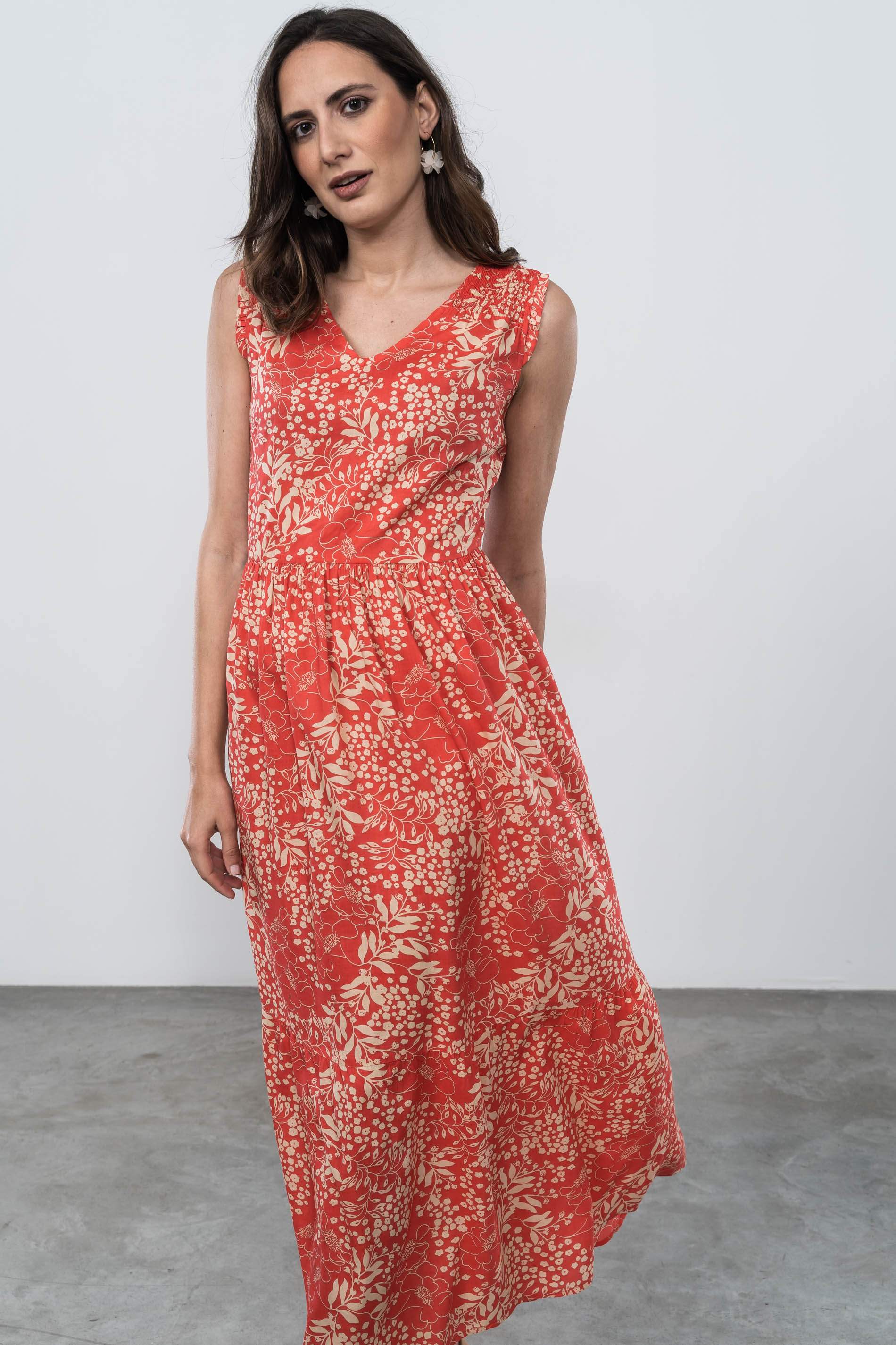 VESTIDO LARGO NIDO ABEJA CORAL