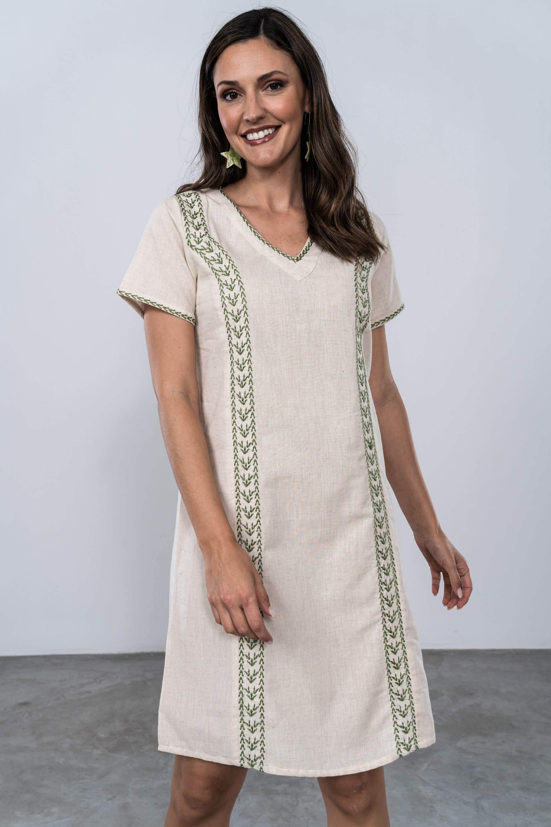 VESTIDO BORDADO ESPIGA BEIGE