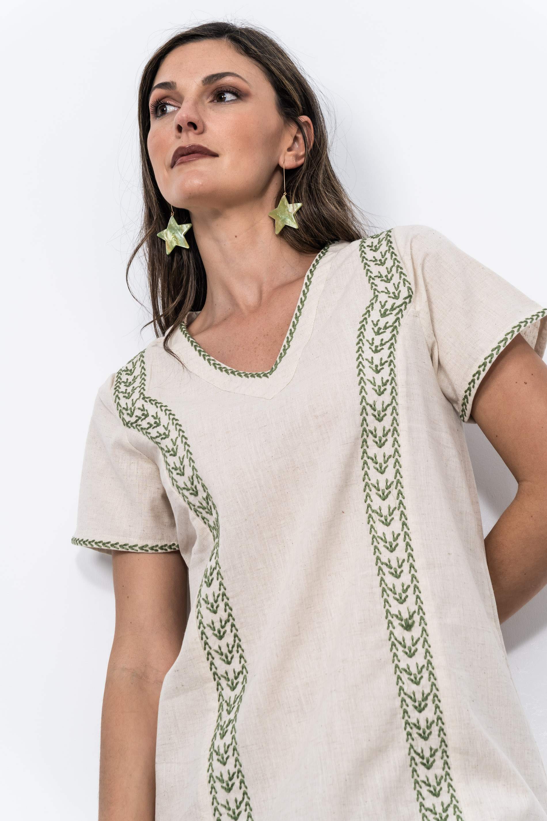 VESTIDO BORDADO ESPIGA BEIGE