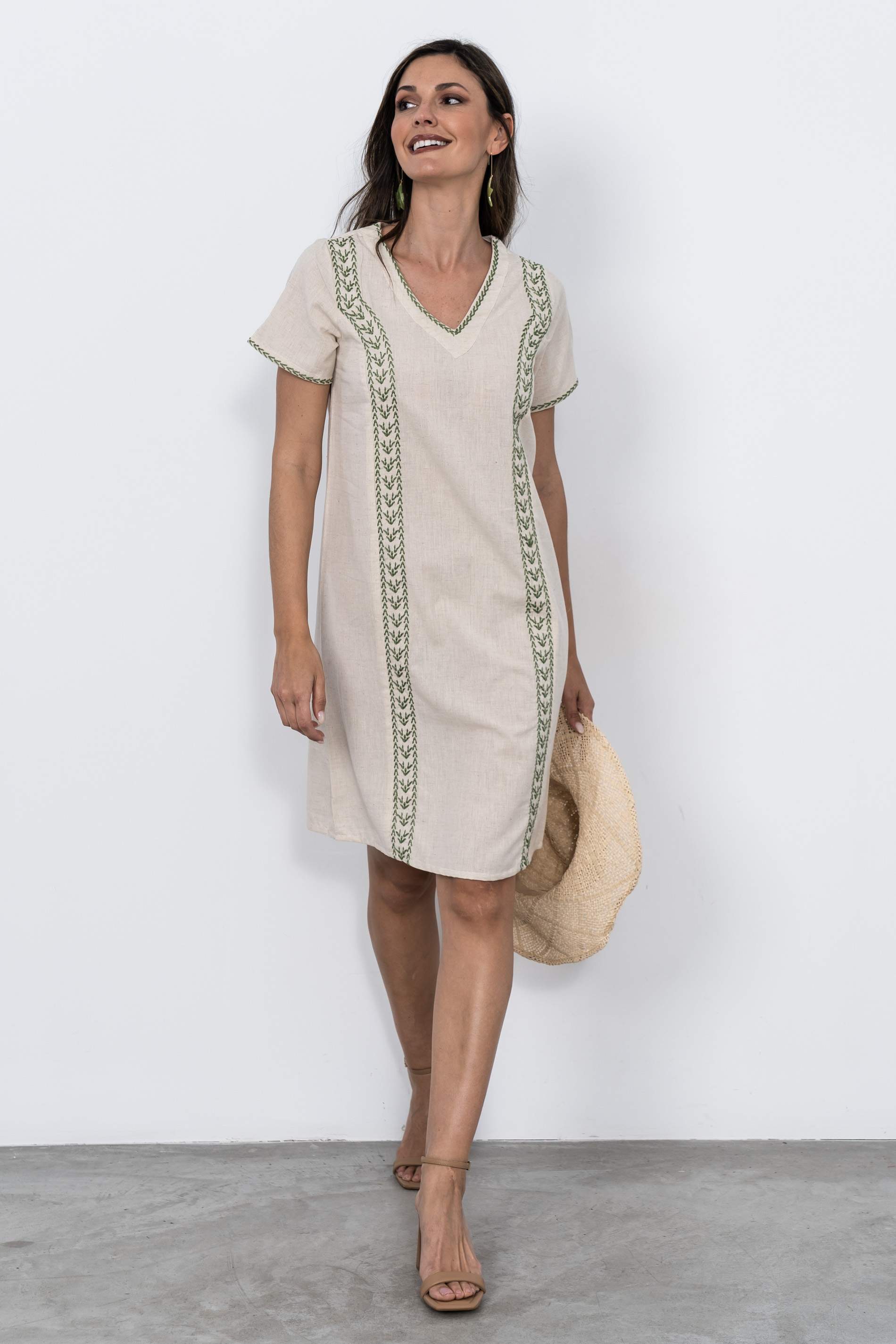 VESTIDO BORDADO ESPIGA BEIGE