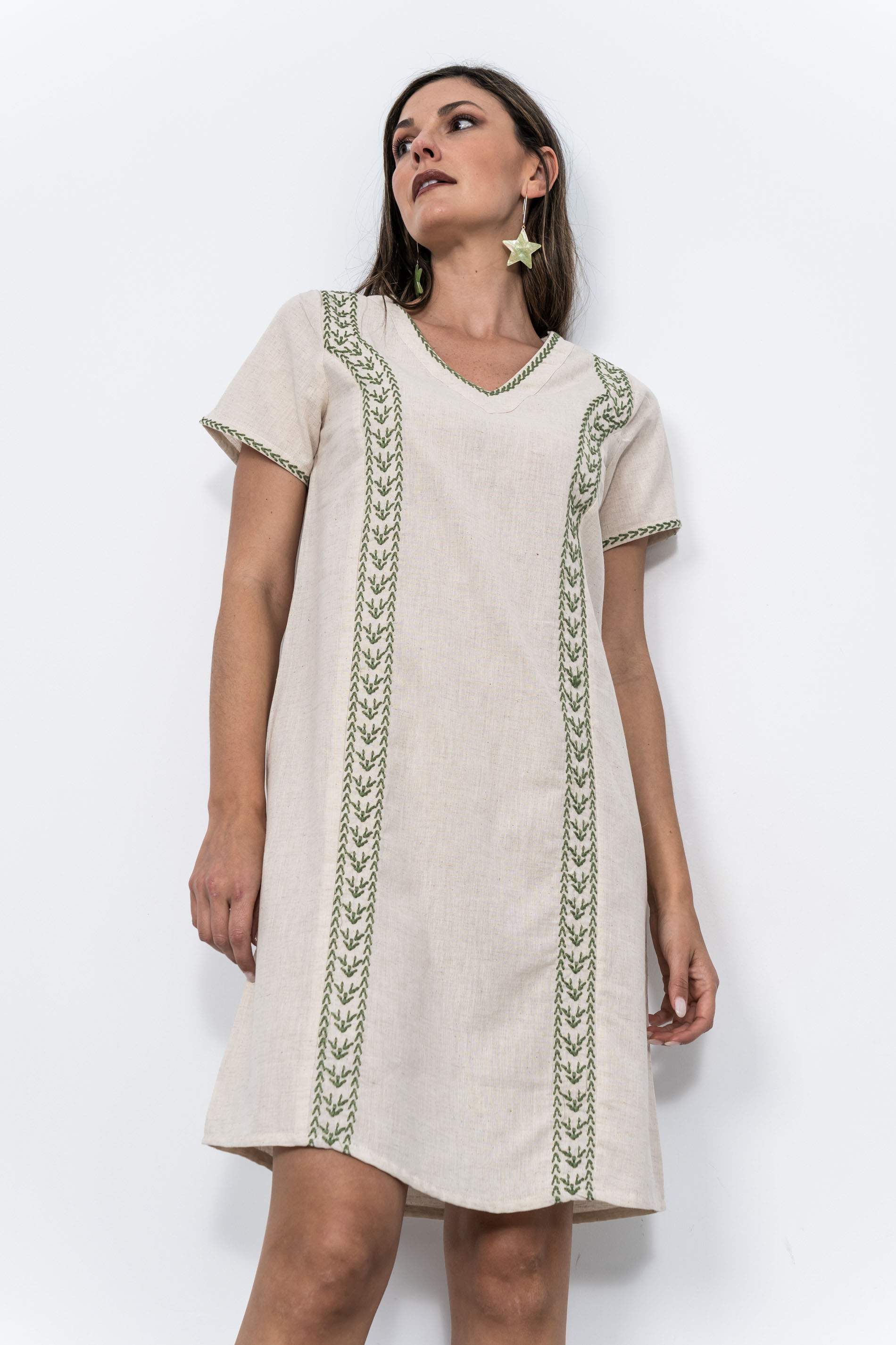VESTIDO BORDADO ESPIGA BEIGE