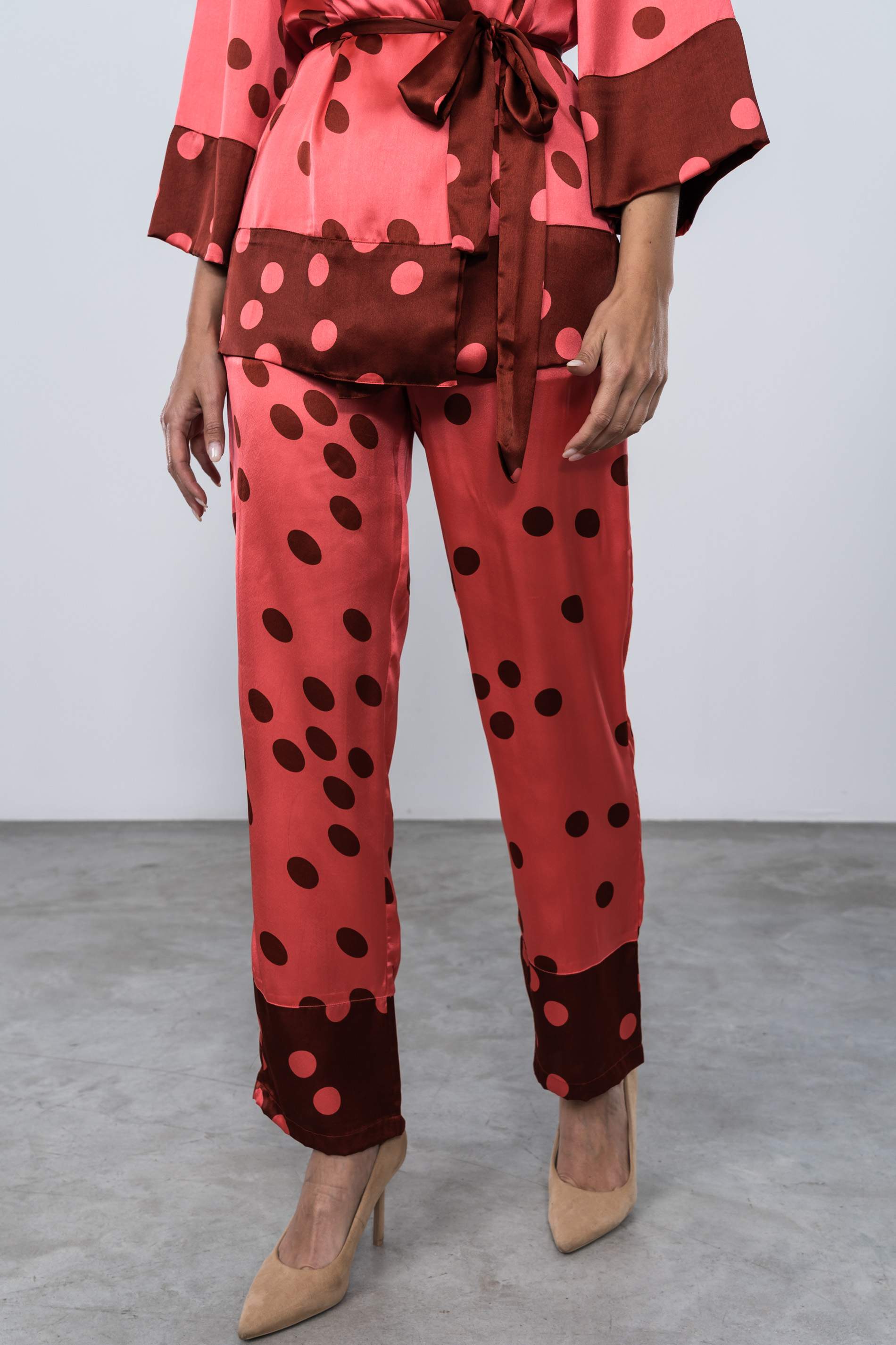 PANTALÓN TOPOS COMBINADOS BURDEOS