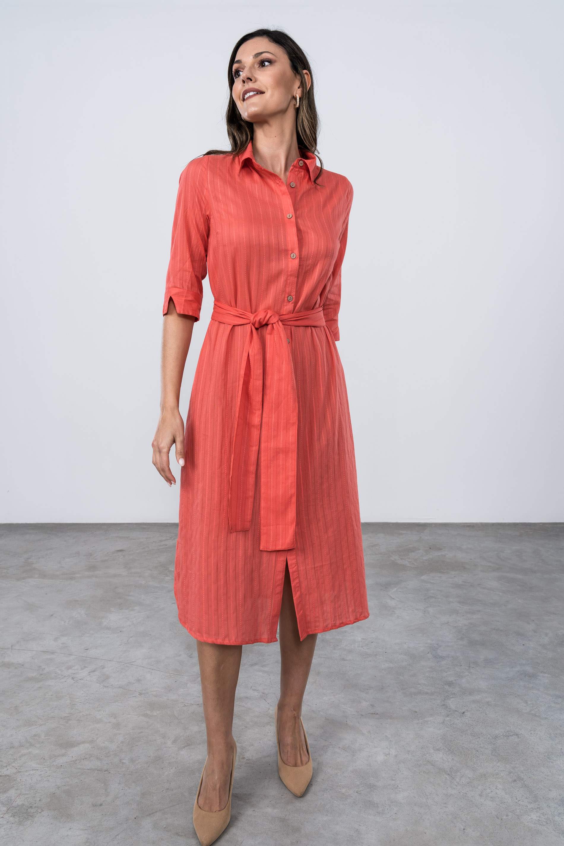VESTIDO CAMISERO TEXTURA CORAL