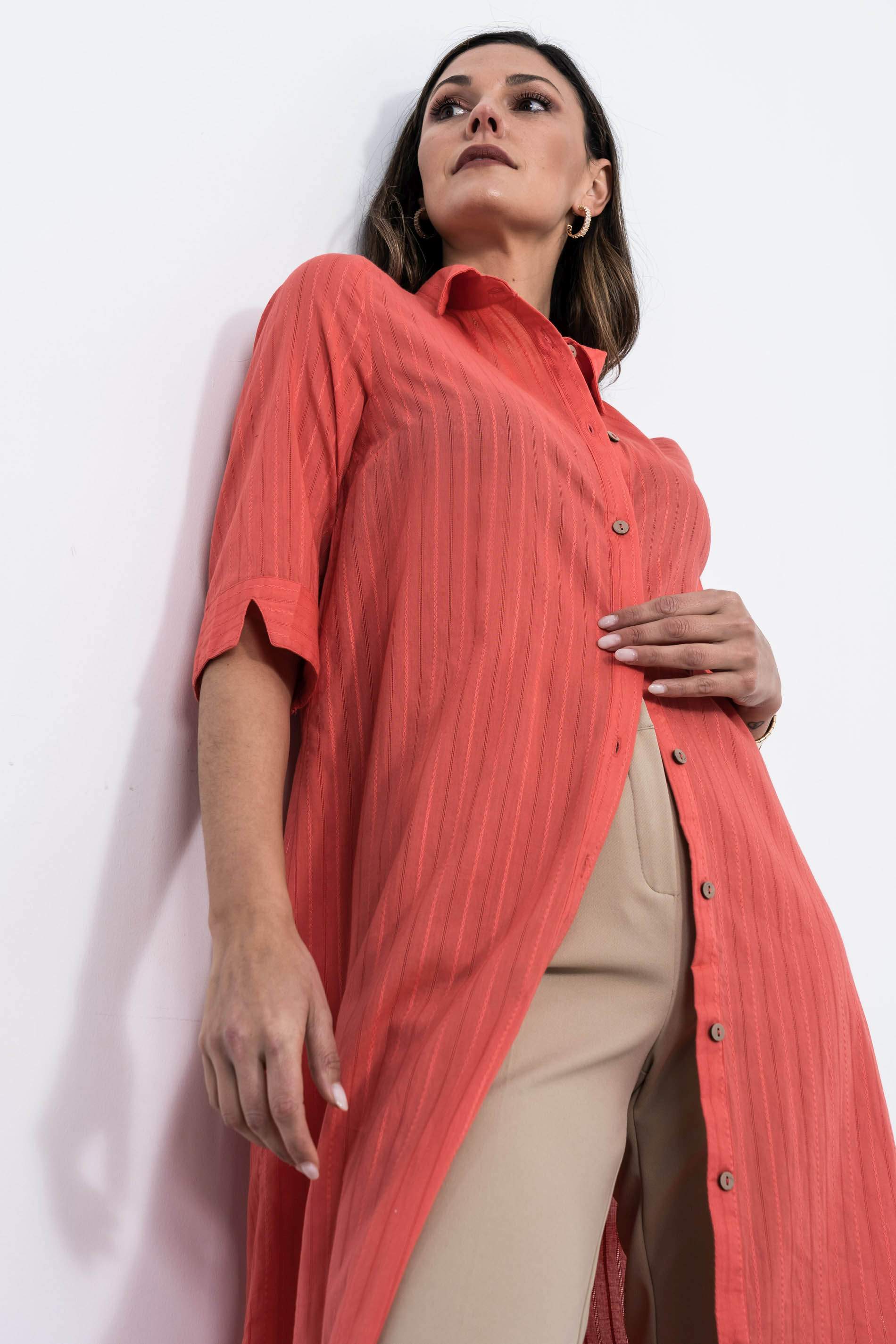 VESTIDO CAMISERO TEXTURA CORAL
