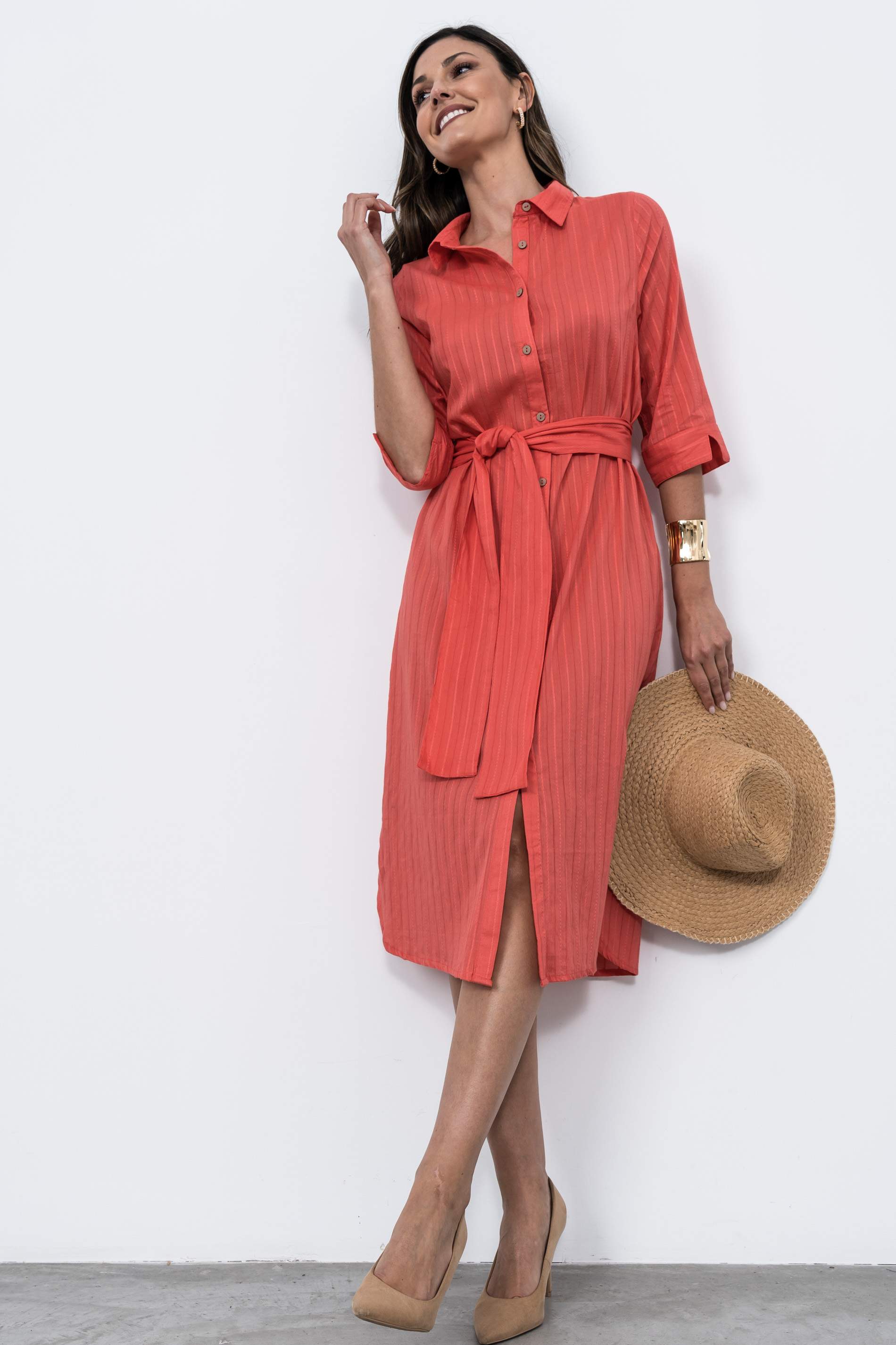 VESTIDO CAMISERO TEXTURA CORAL