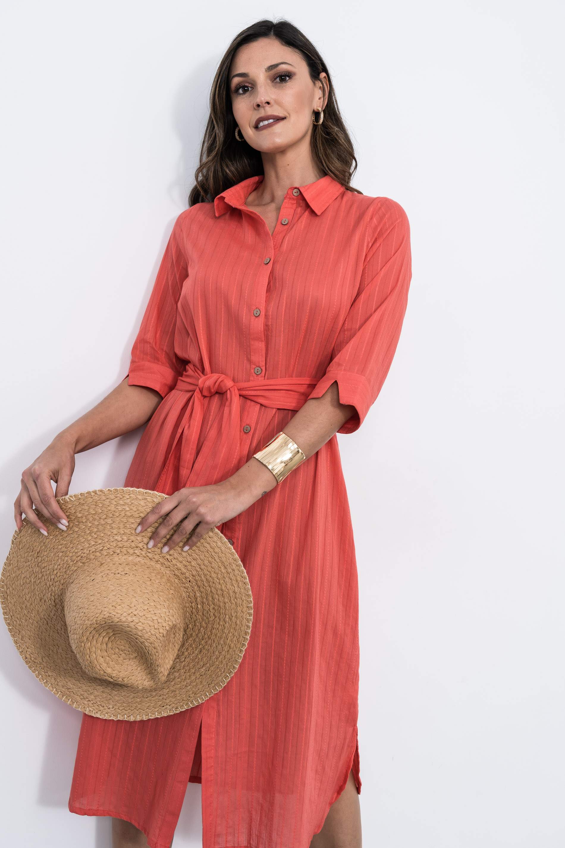VESTIDO CAMISERO TEXTURA CORAL