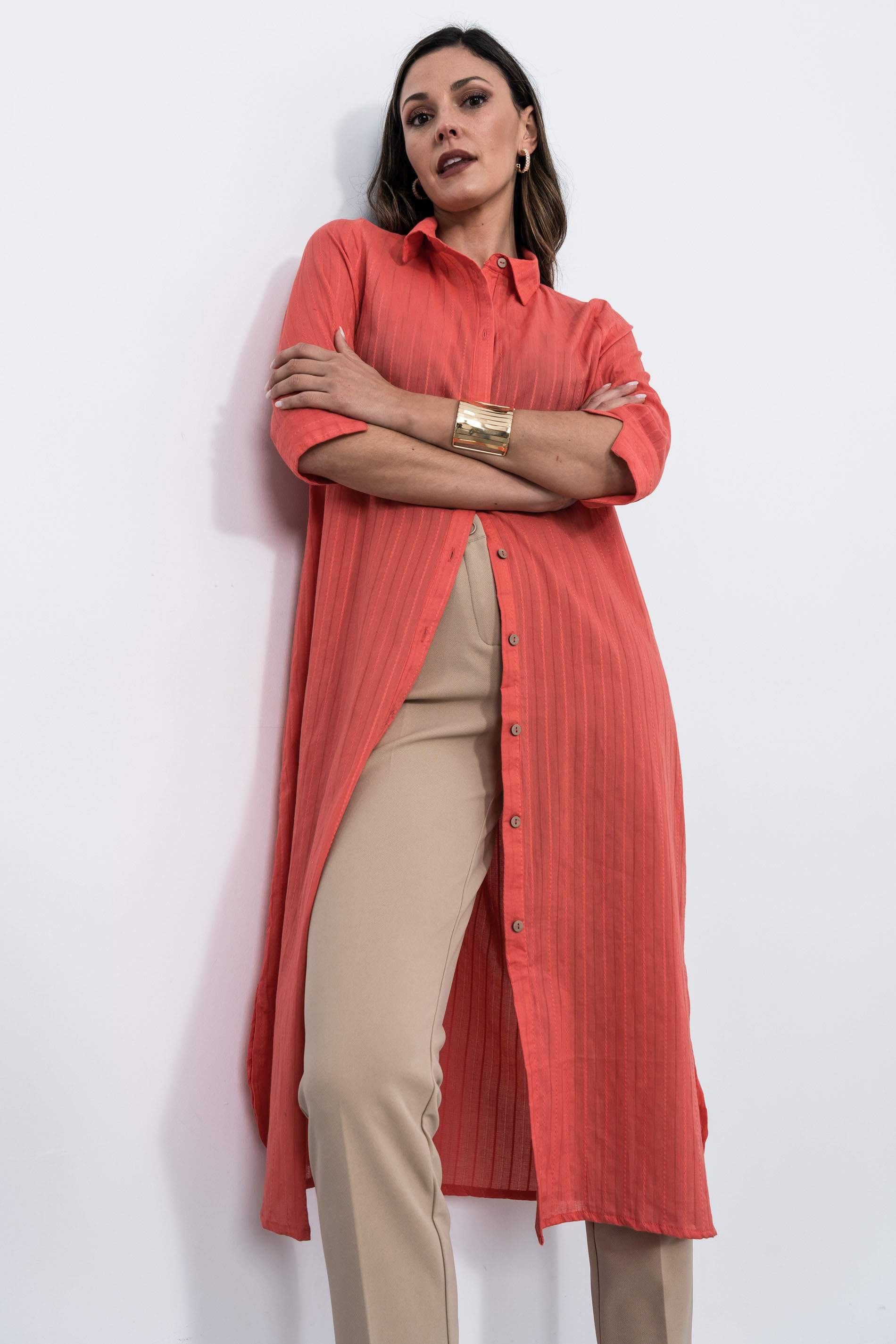 VESTIDO CAMISERO TEXTURA CORAL