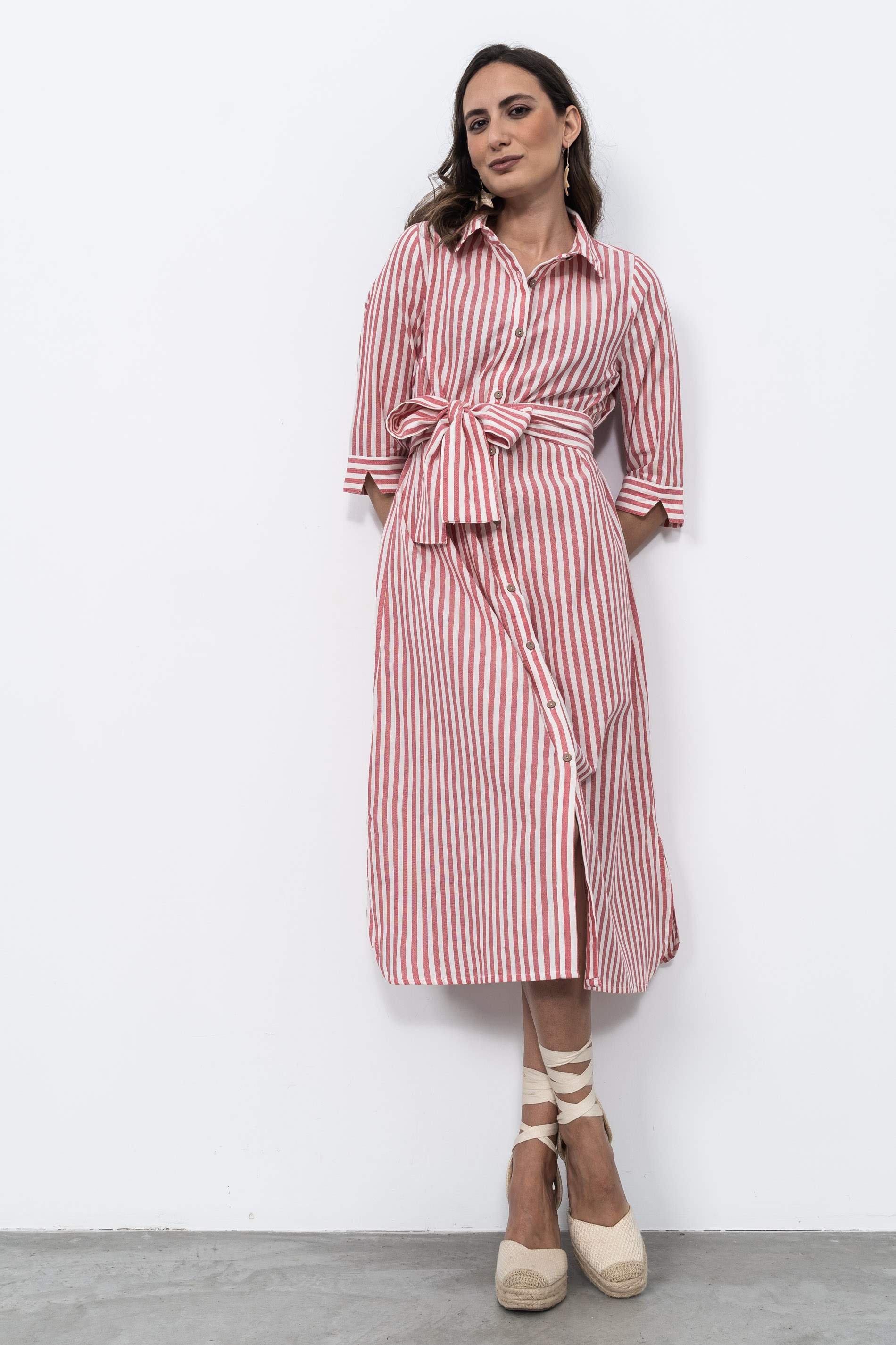 VESTIDO CAMISERO RAYAS ROJO